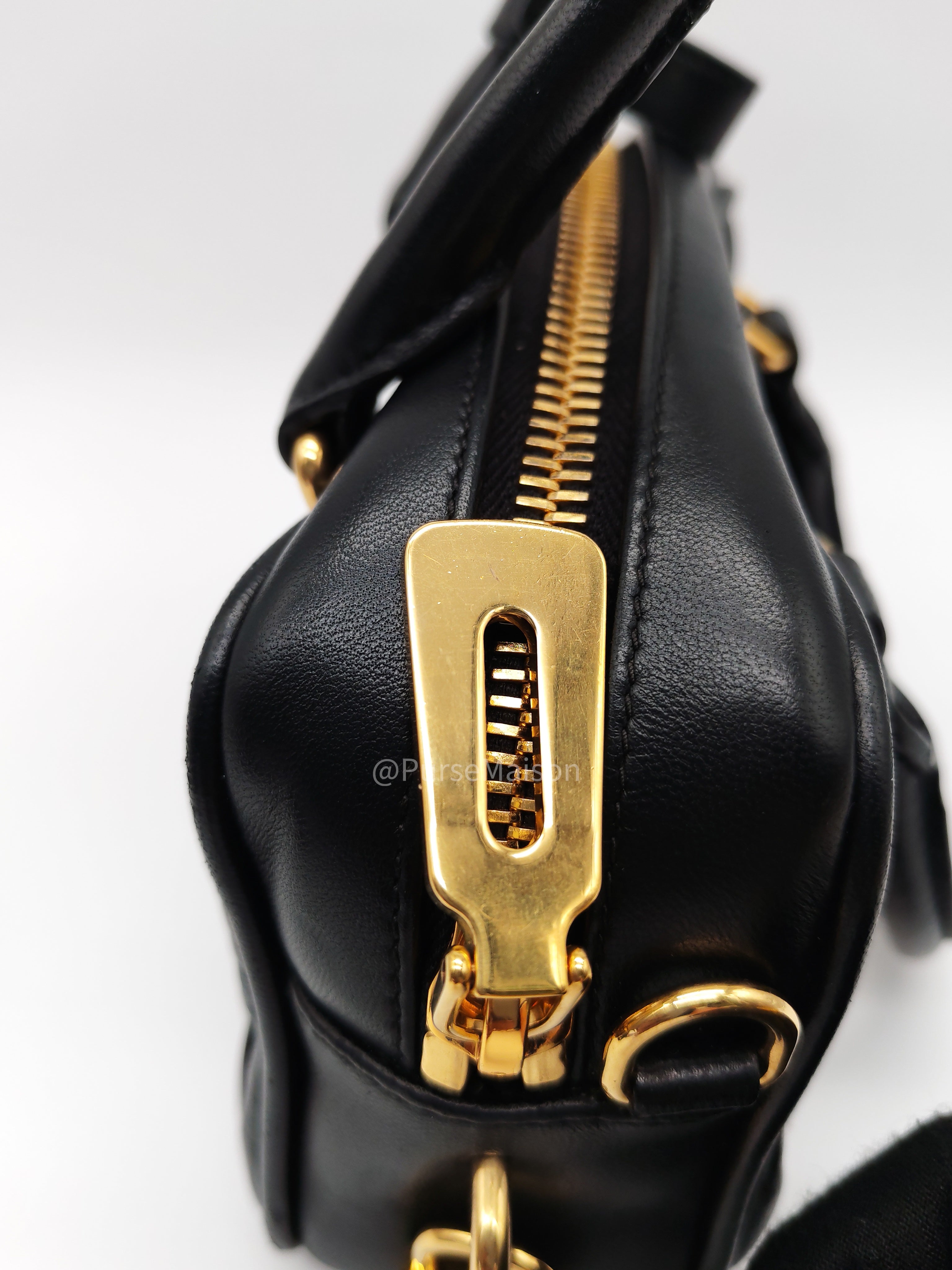 Miu Miu Arcadie Bag in Black Matelasse Nappa Leather and Gold Hardware