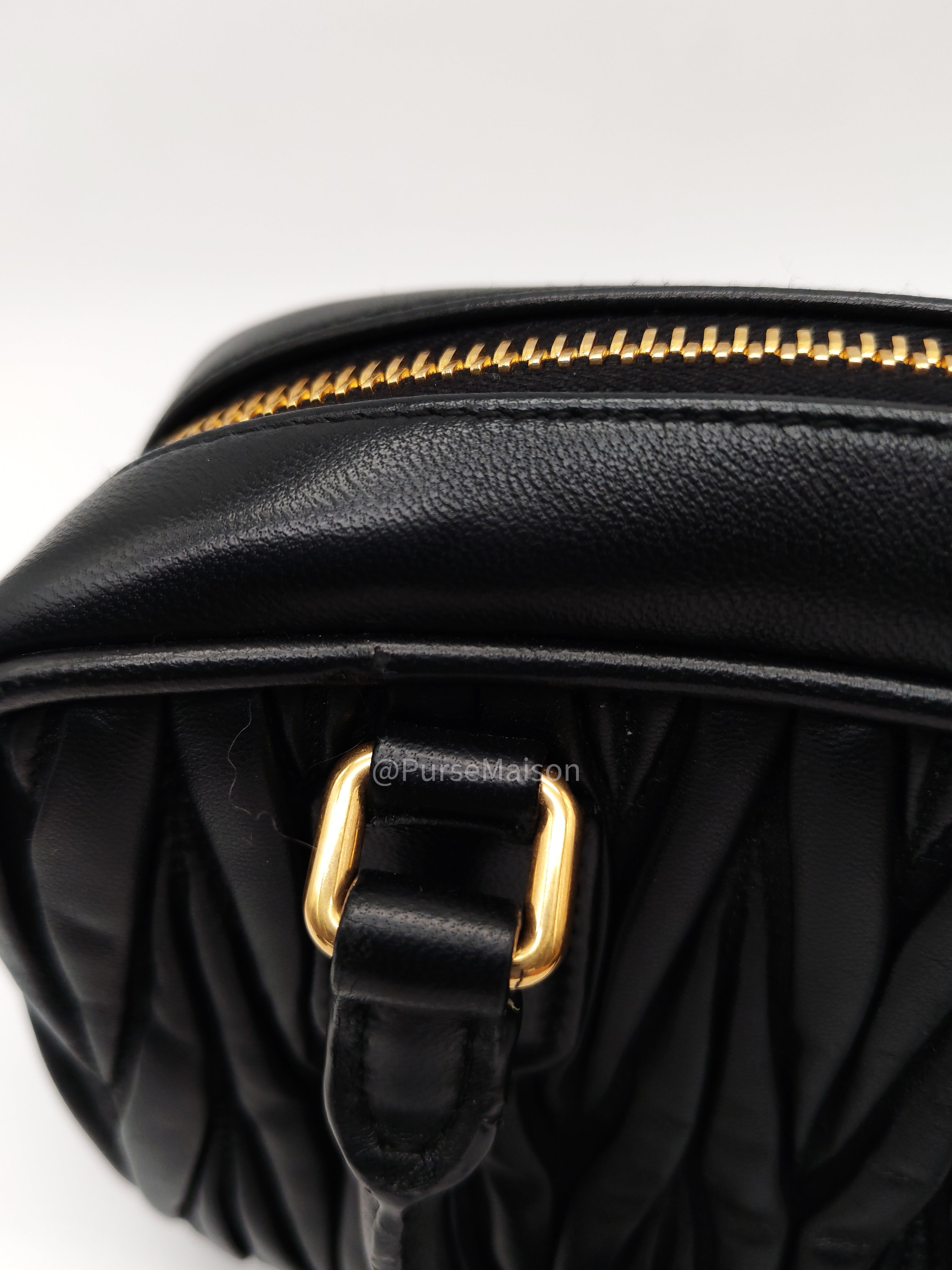 Miu Miu Arcadie Bag in Black Matelasse Nappa Leather and Gold Hardware