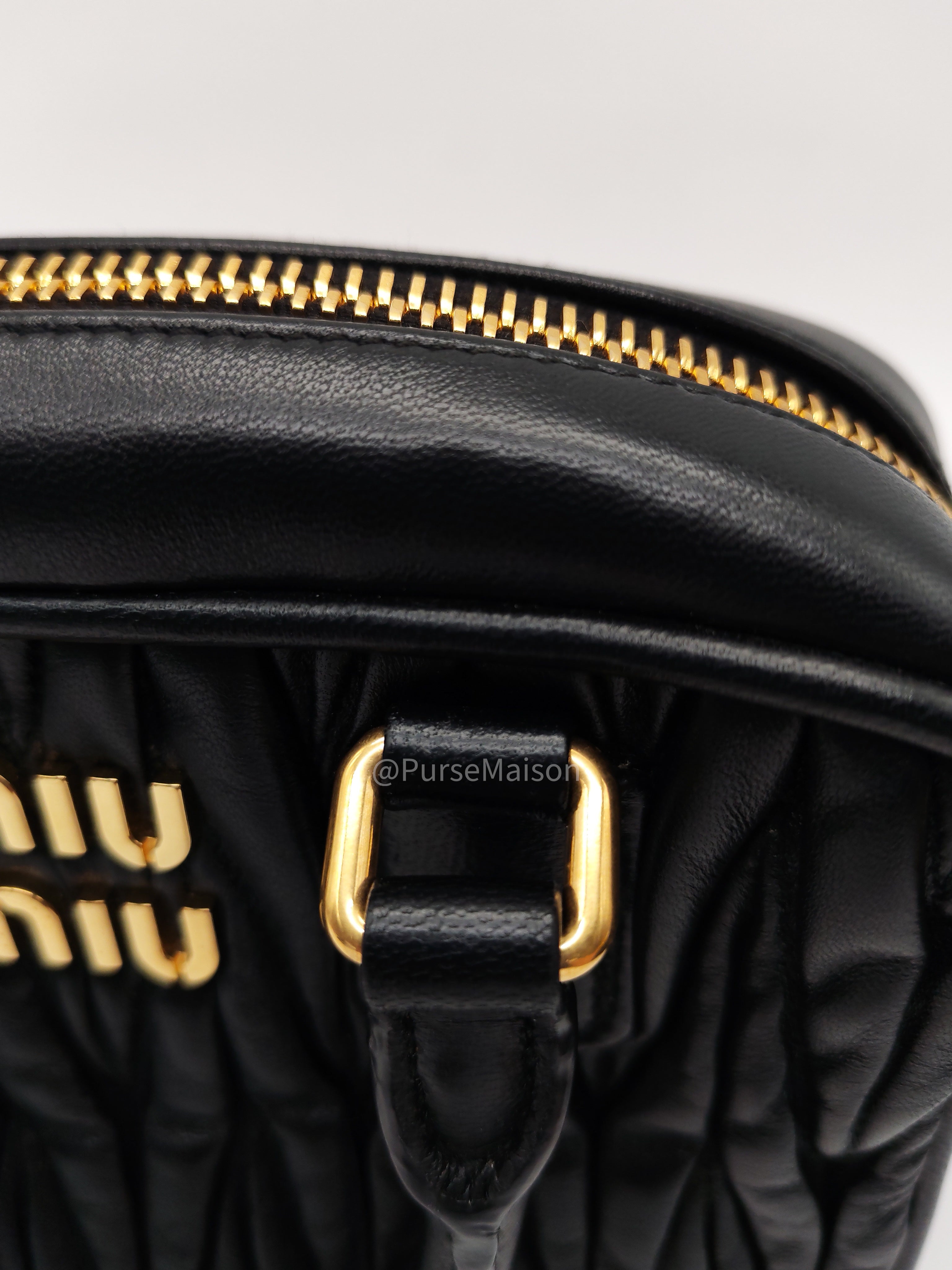 Miu Miu Arcadie Bag in Black Matelasse Nappa Leather and Gold Hardware