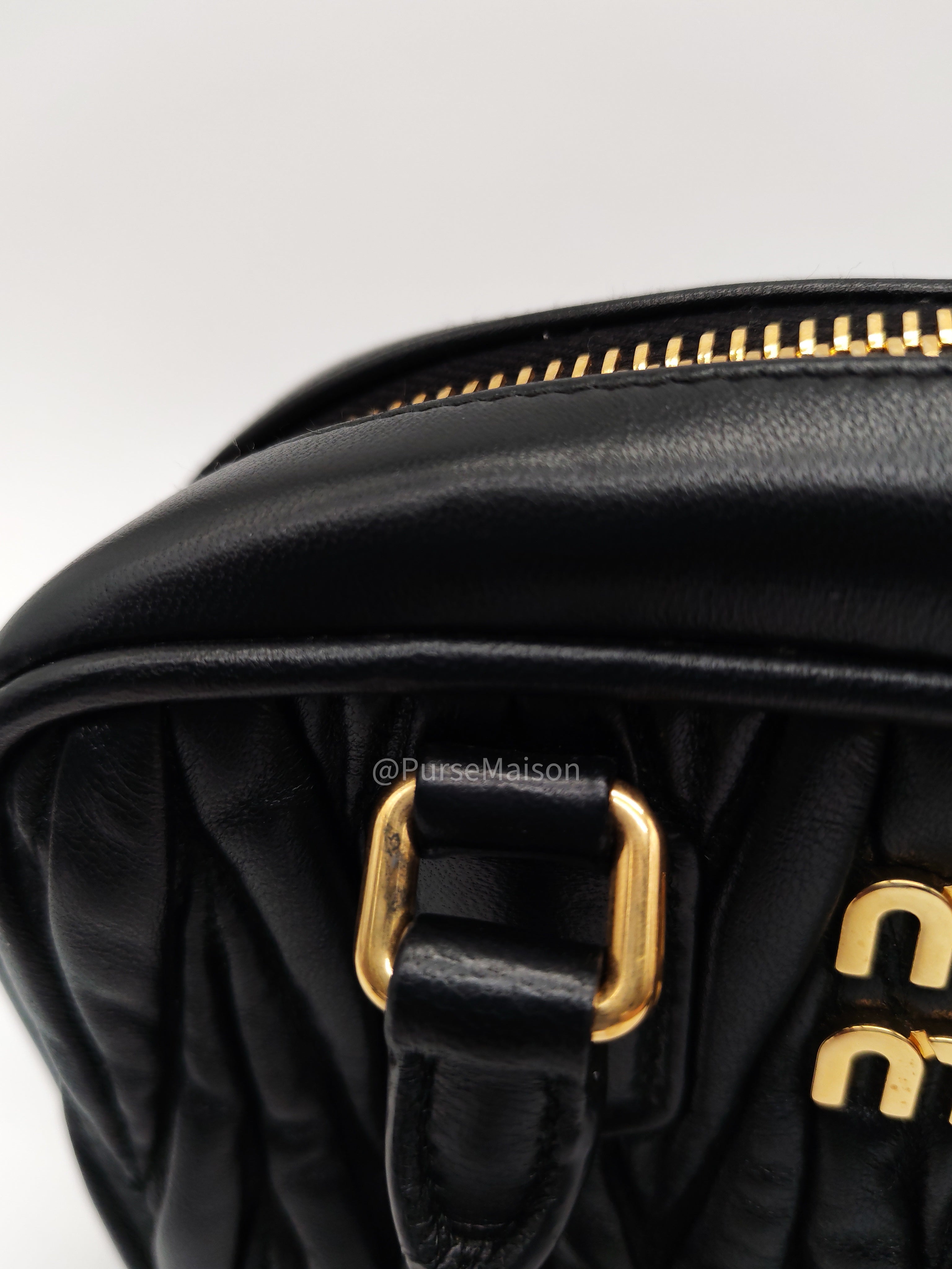 Miu Miu Arcadie Bag in Black Matelasse Nappa Leather and Gold Hardware