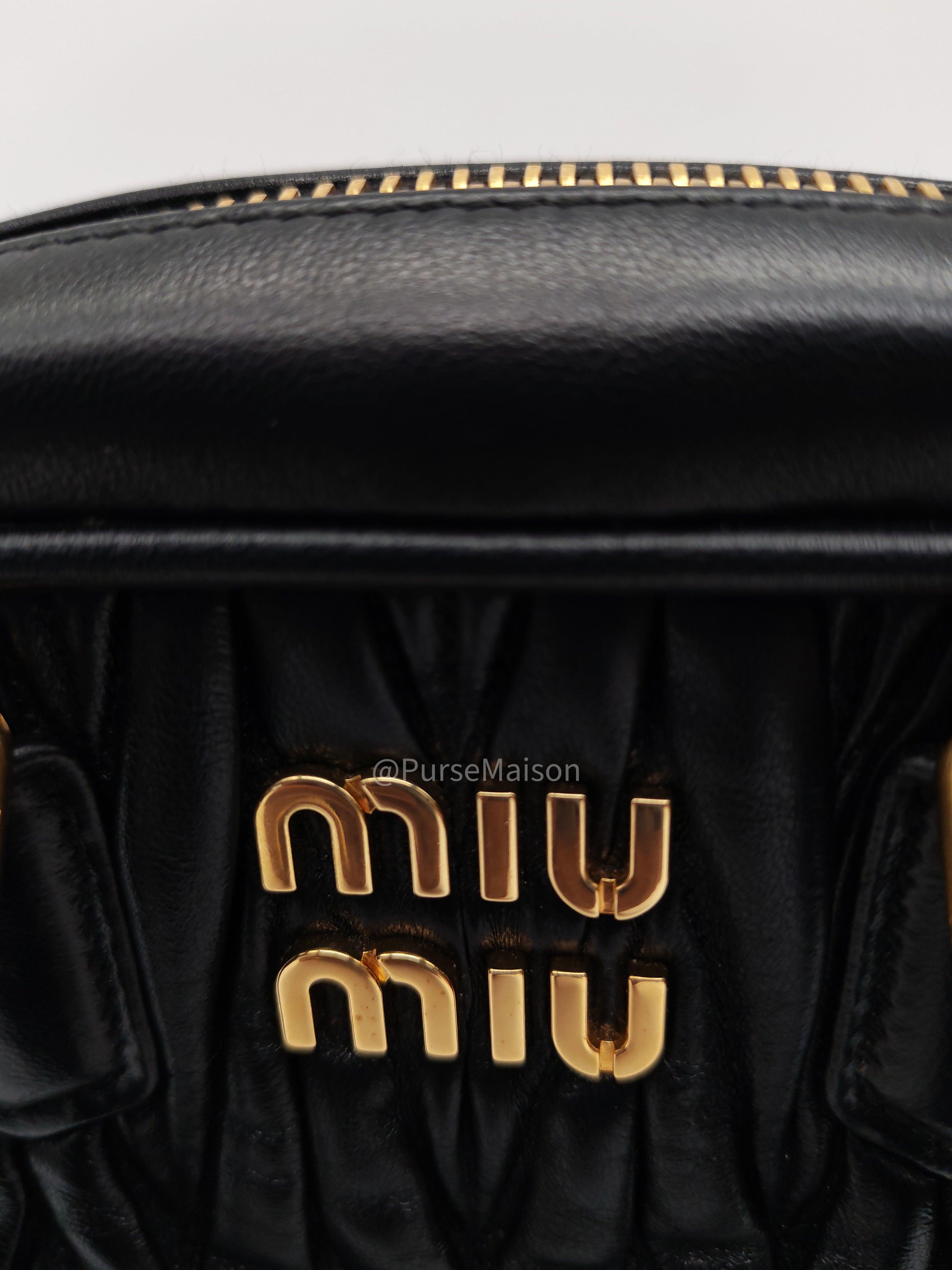 Miu Miu Arcadie Bag in Black Matelasse Nappa Leather and Gold Hardware