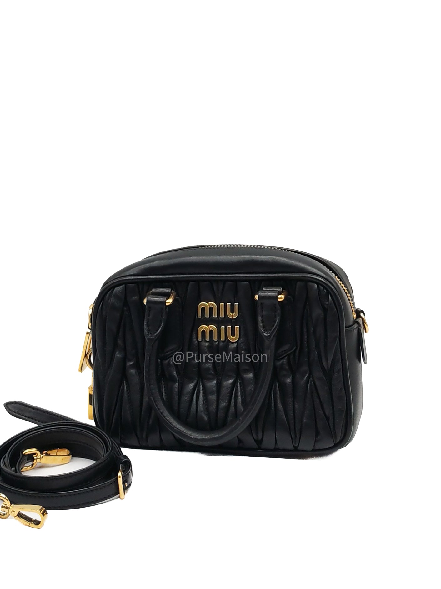 Miu Miu Arcadie Bag in Black Matelasse Nappa Leather and Gold Hardware