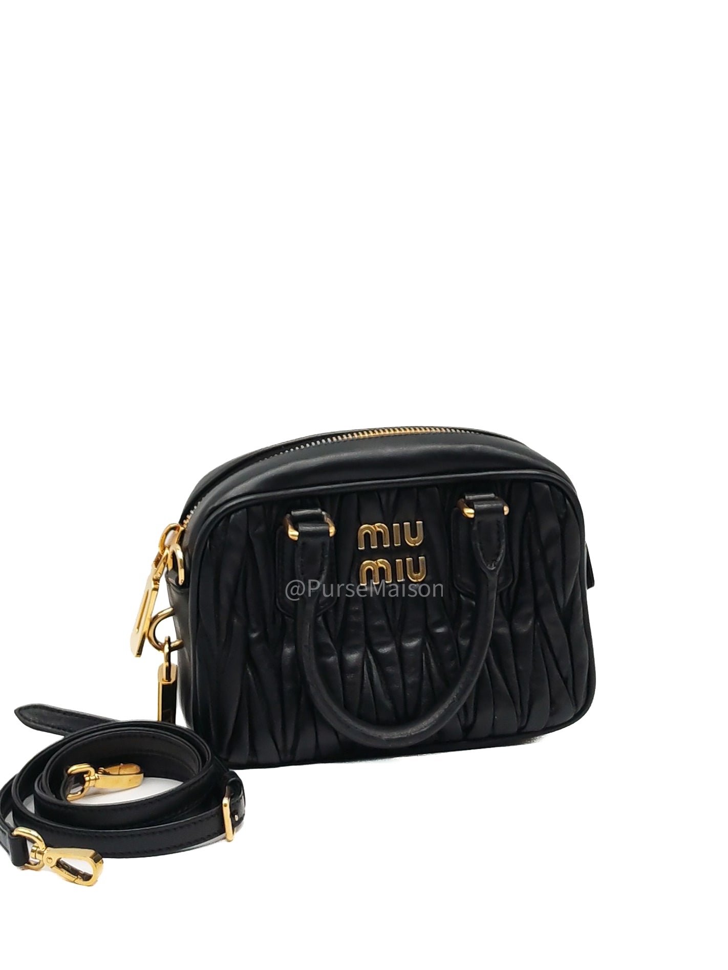Miu Miu Arcadie Bag in Black Matelasse Nappa Leather and Gold Hardware