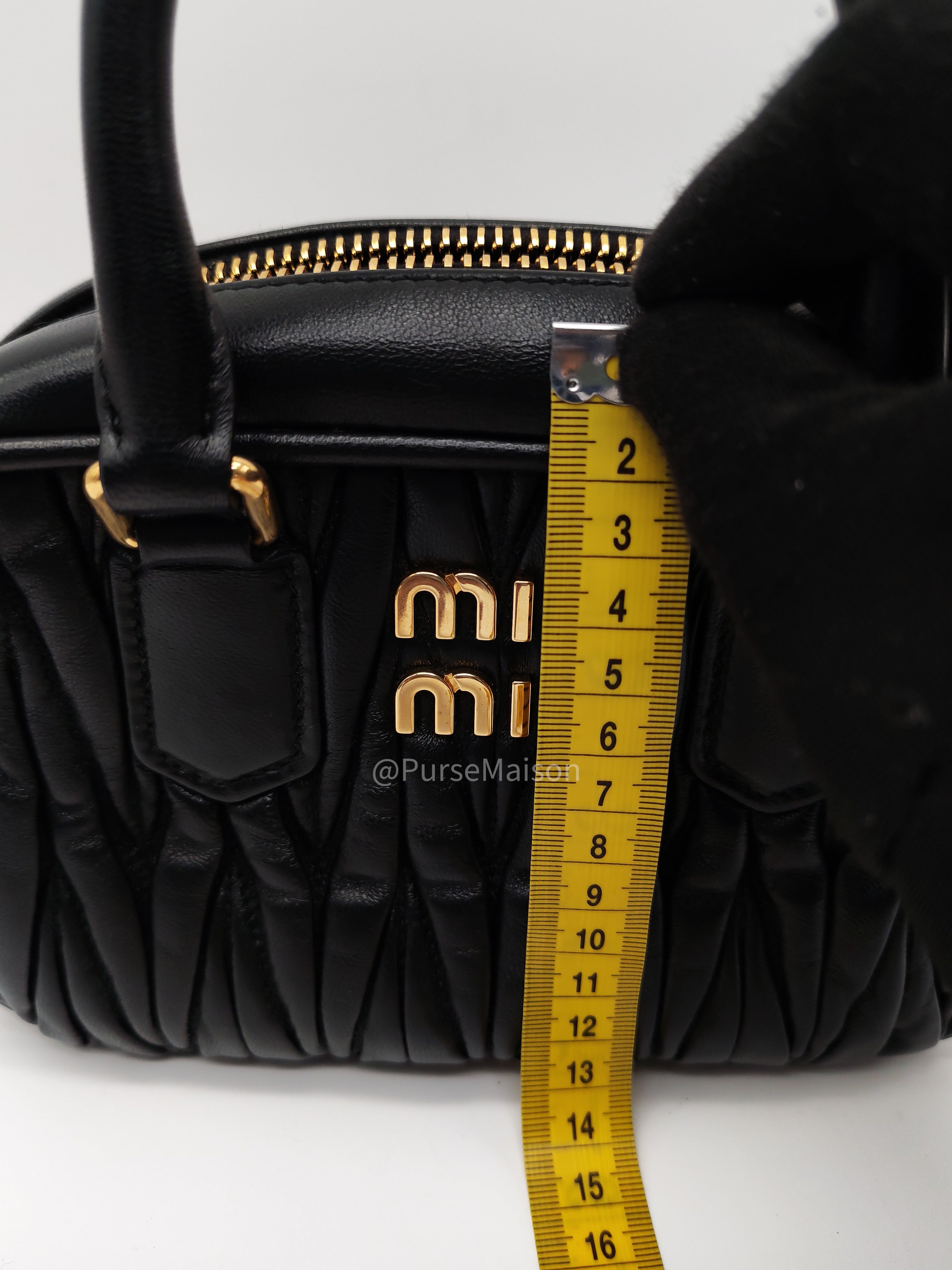 Miu Miu Arcadie Bag in Black Matelasse Nappa Leather and Gold Hardware