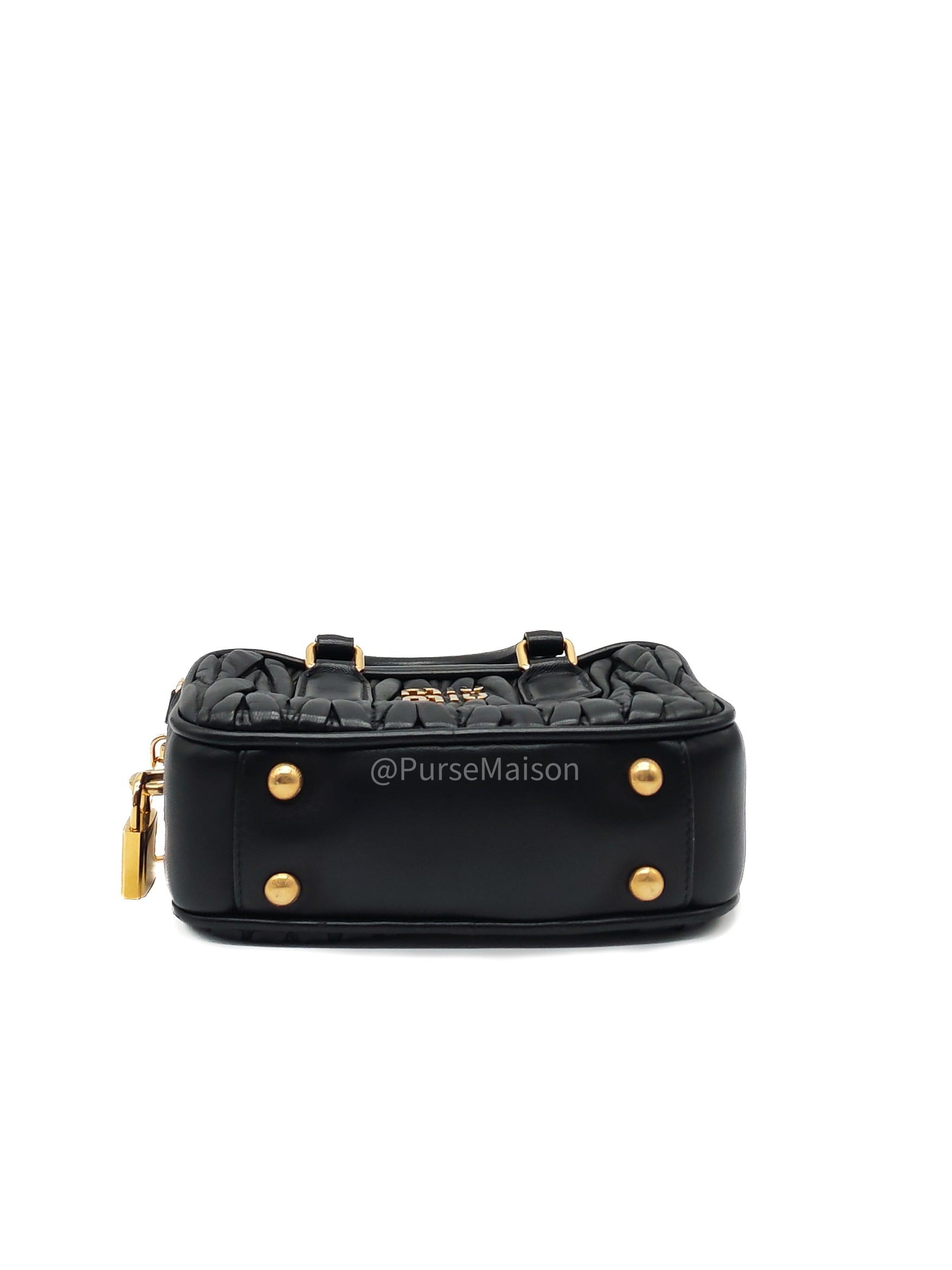 Miu Miu Arcadie Bag in Black Matelasse Nappa Leather and Gold Hardware