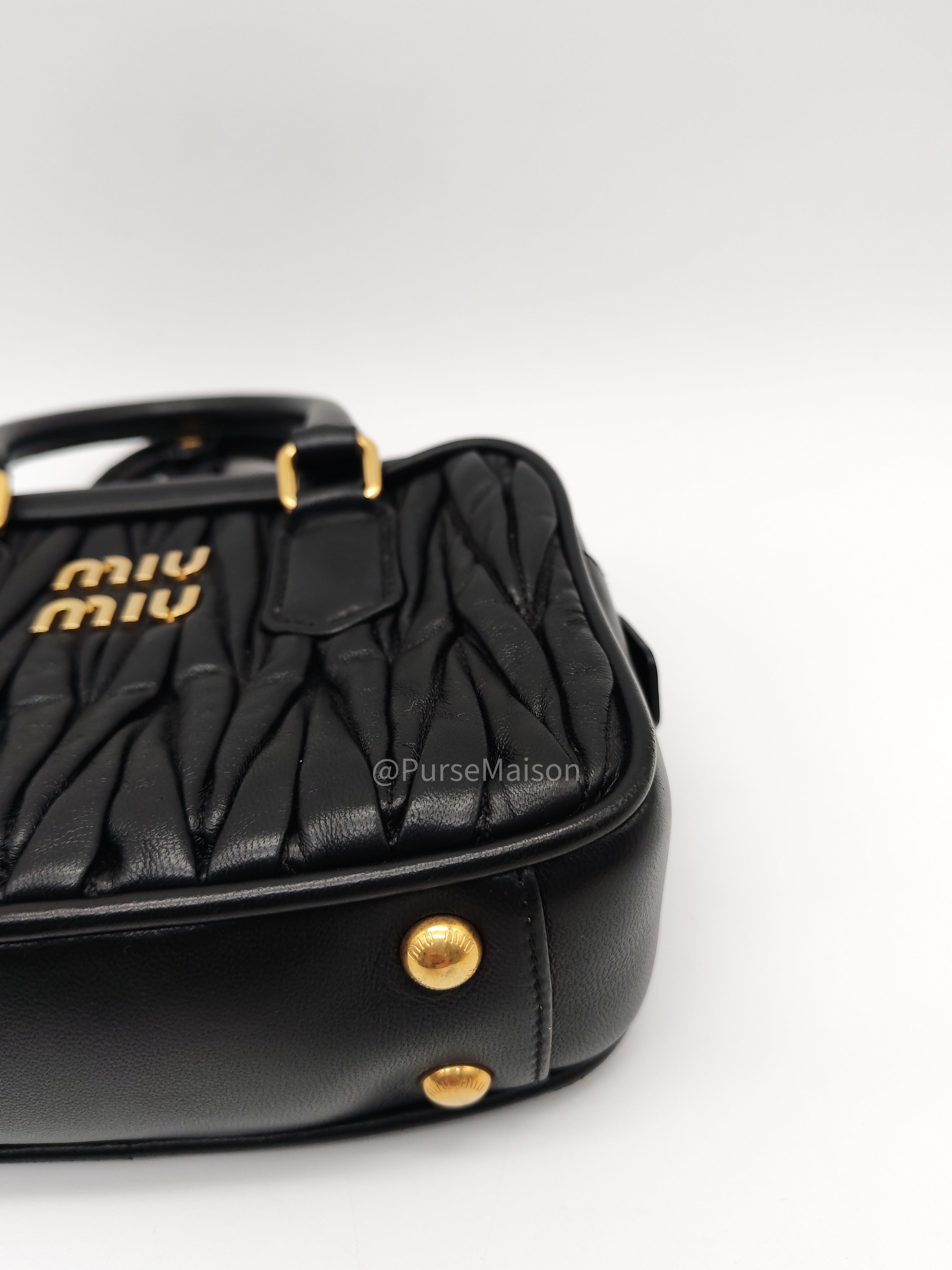 Miu Miu Arcadie Bag in Black Matelasse Nappa Leather and Gold Hardware