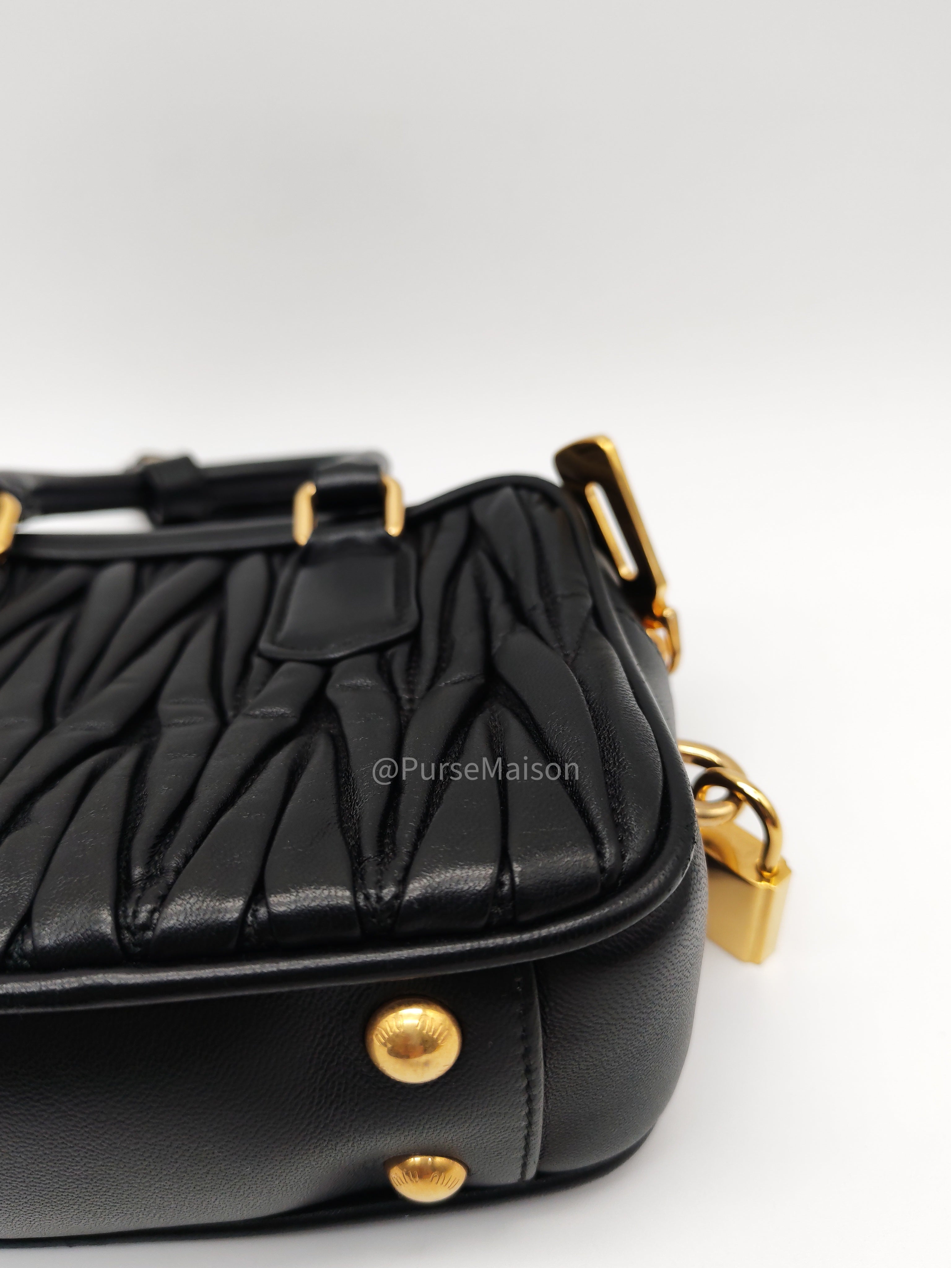 Miu Miu Arcadie Bag in Black Matelasse Nappa Leather and Gold Hardware