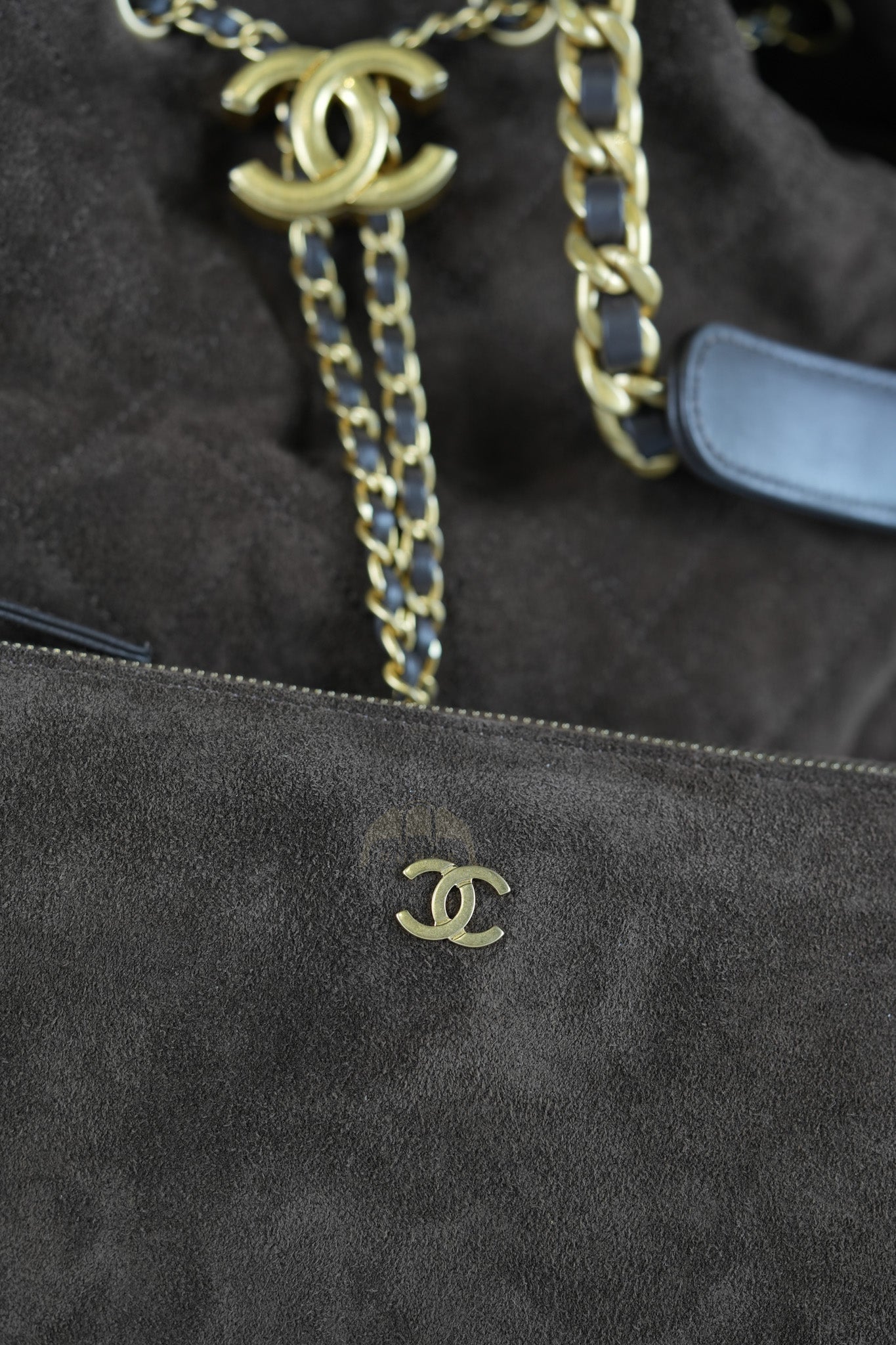 C25 Hobo Bag Medium in Brown Suede Calfskin Leather and Aged Gold Hardware (Microchip)