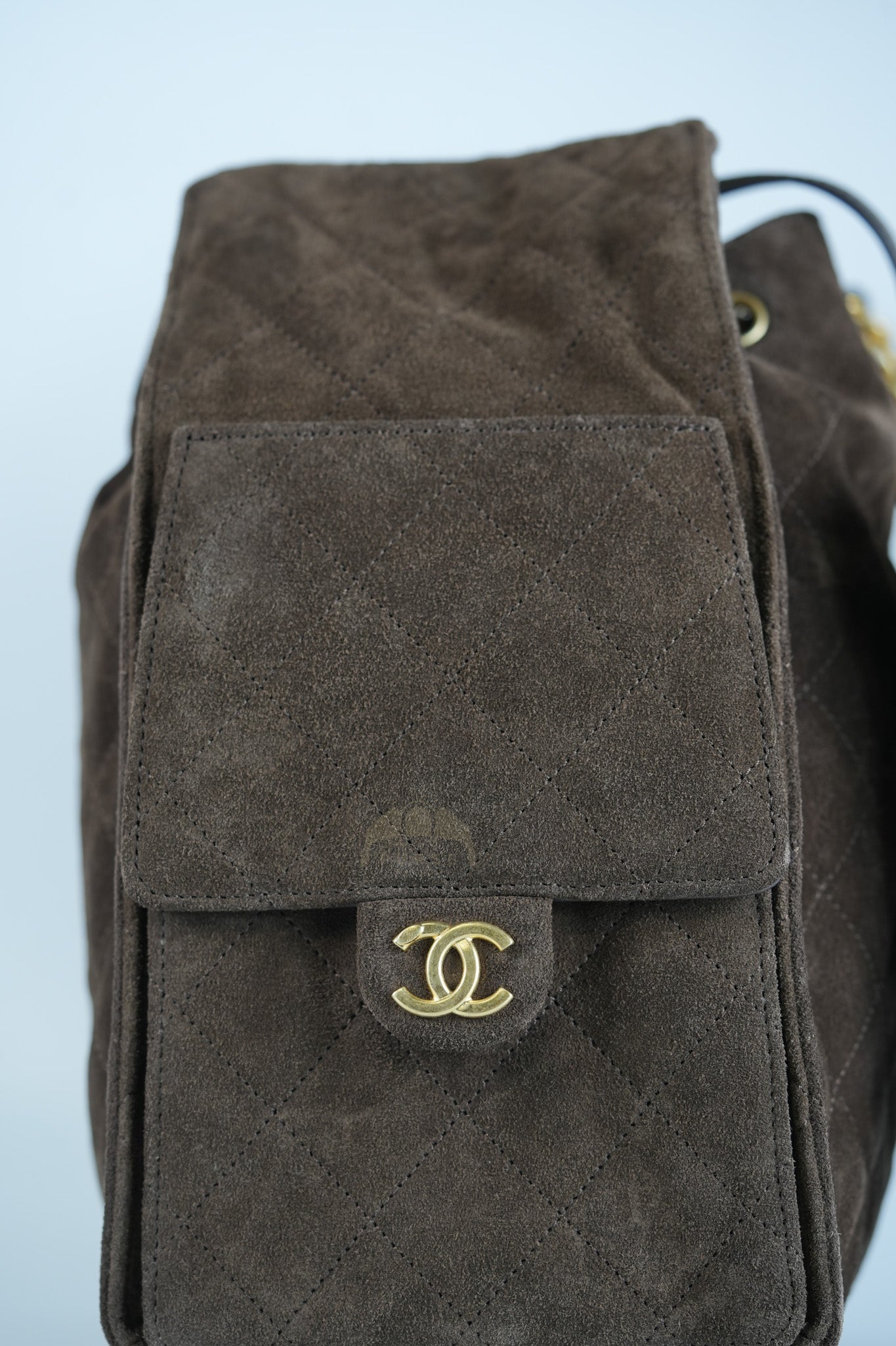 C25 Hobo Bag Medium in Brown Suede Calfskin Leather and Aged Gold Hardware (Microchip)