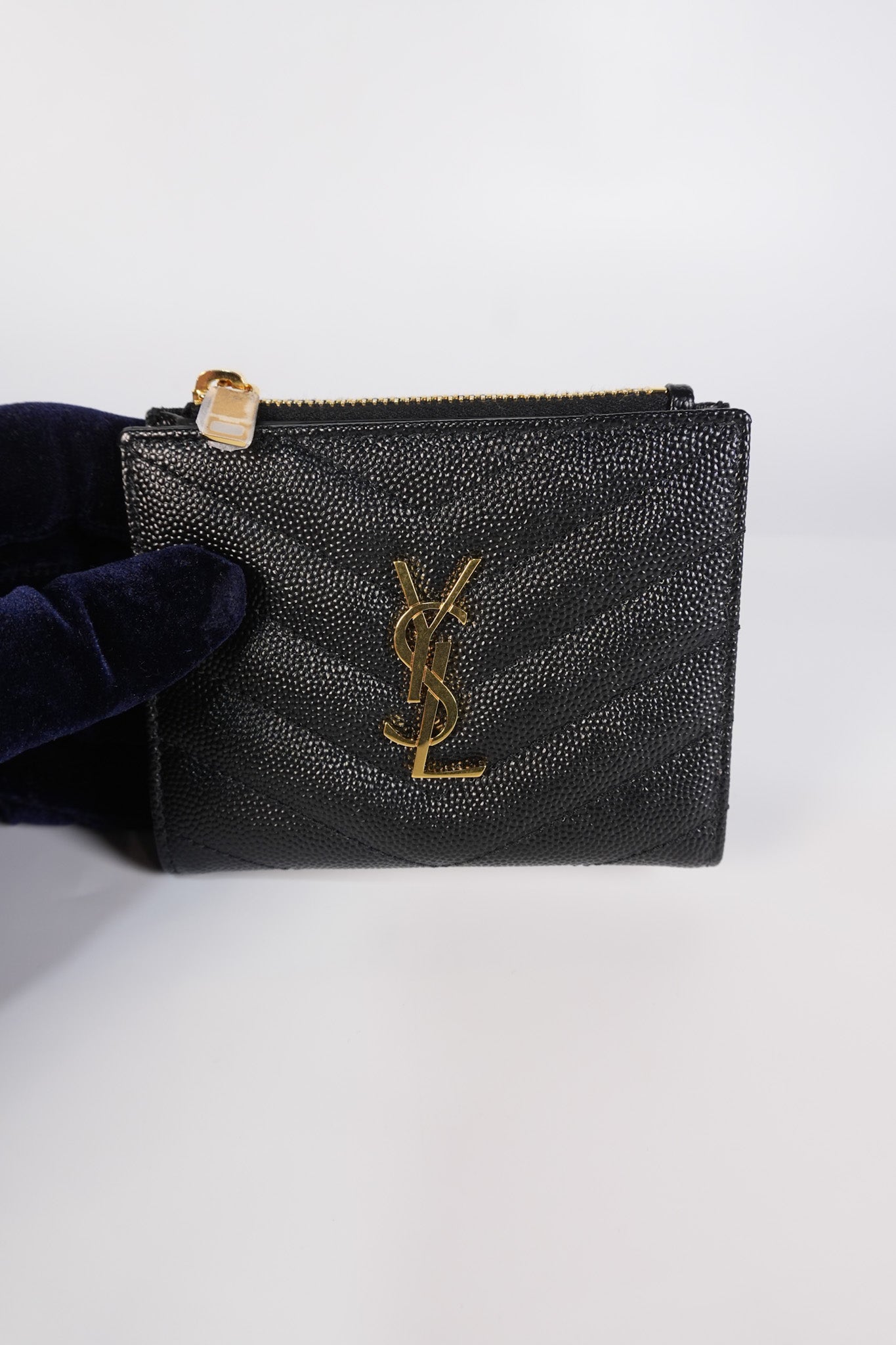 Monogram Black Bi-Fold Zip Wallet Matelasse Leather | Purse Maison Luxury Bags Shop