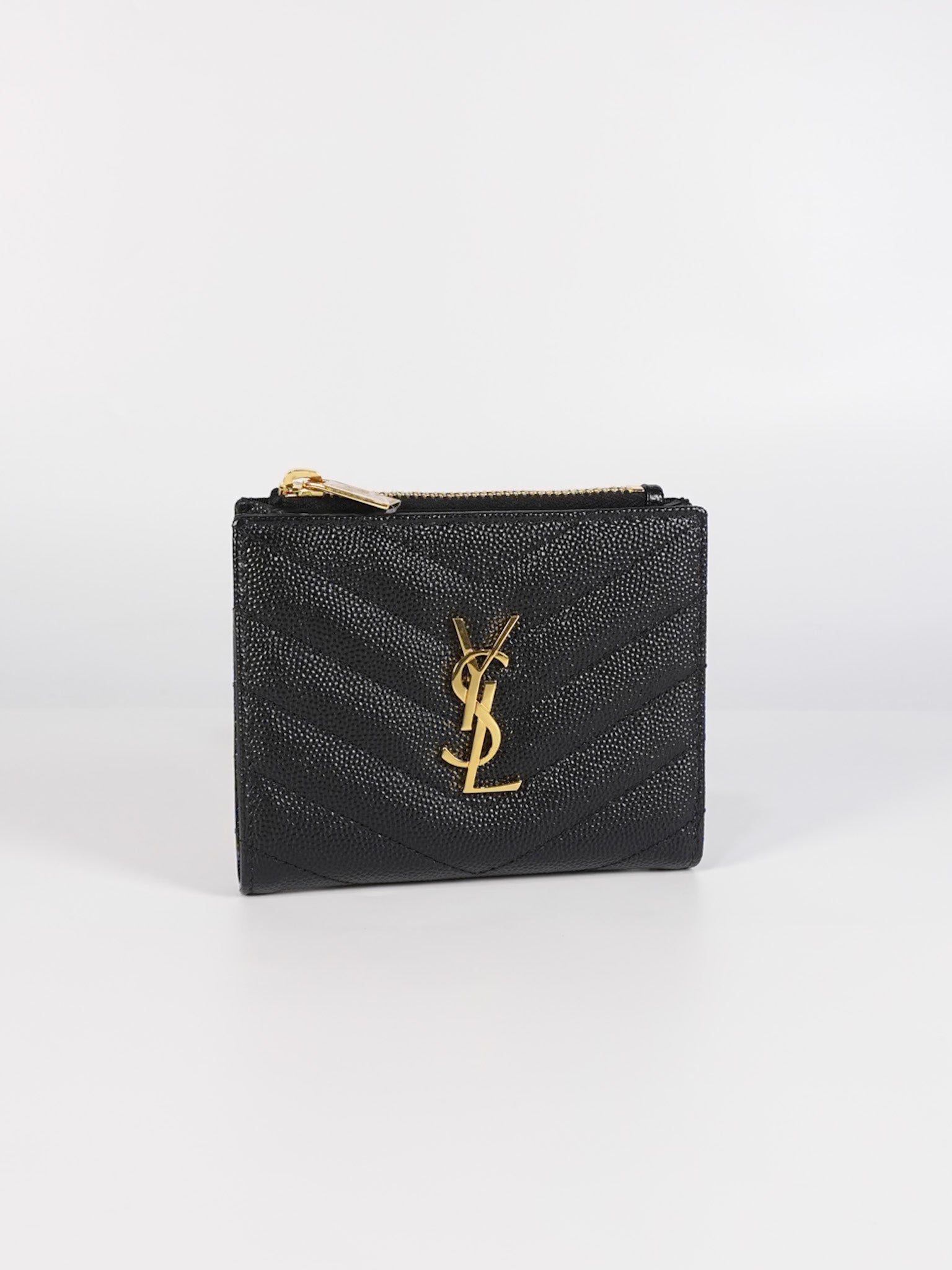 Monogram Black Bi-Fold Zip Wallet Matelasse Leather | Purse Maison Luxury Bags Shop