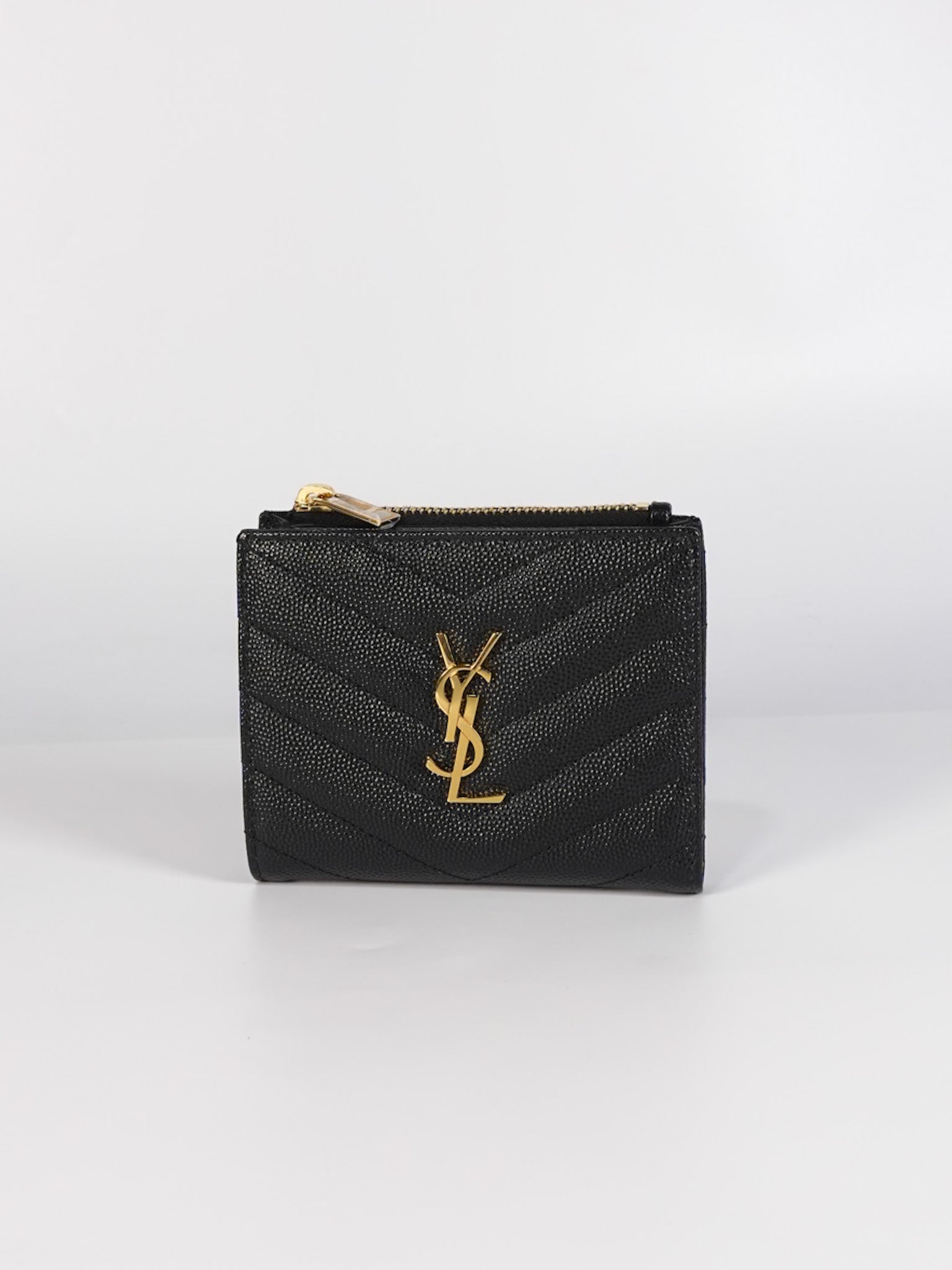 Monogram Black Bi-Fold Zip Wallet Matelasse Leather | Purse Maison Luxury Bags Shop
