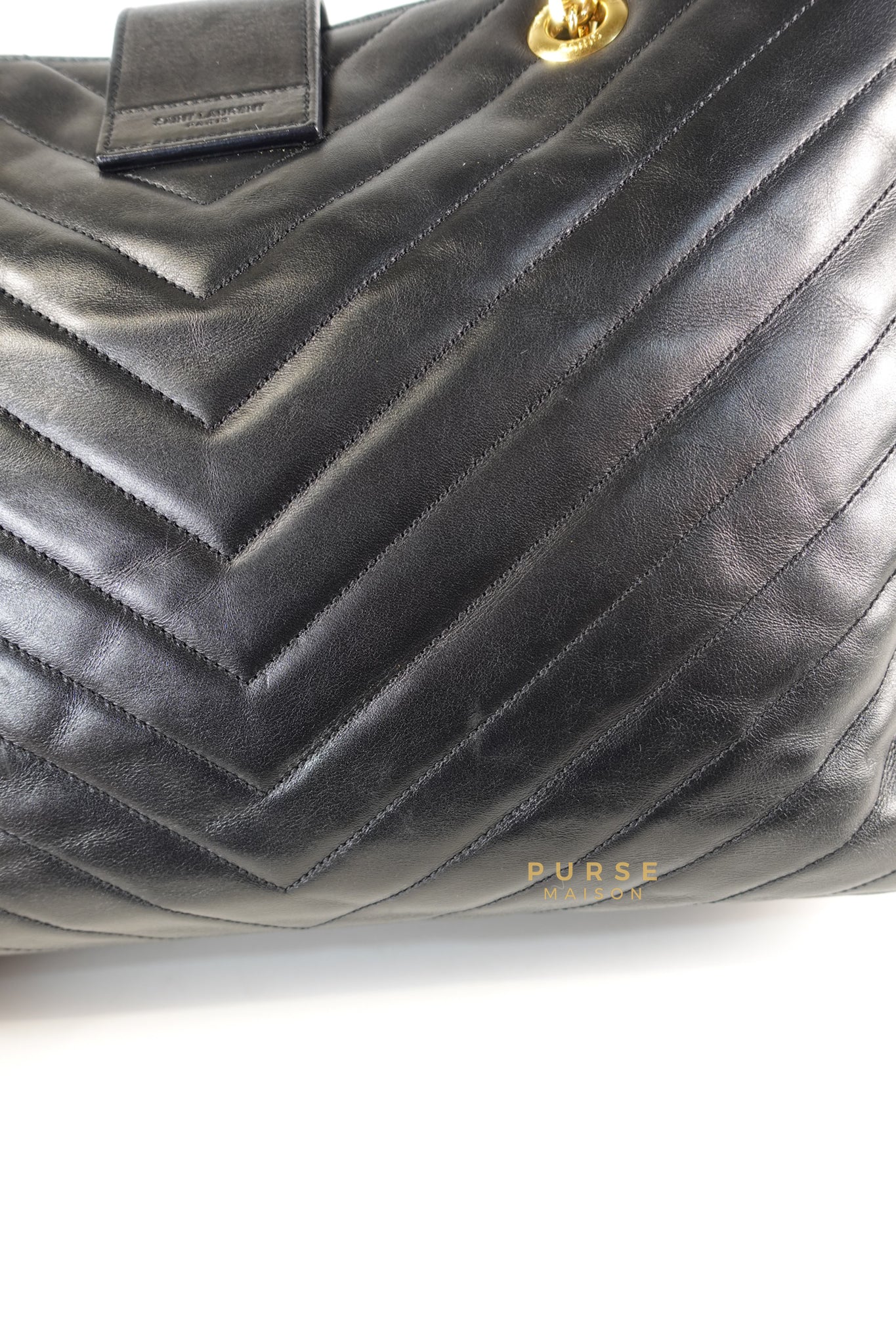 Monogram Black Chevron Quilted Leather Shopping Tote Bag | Purse Maison Luxury Bags Shop