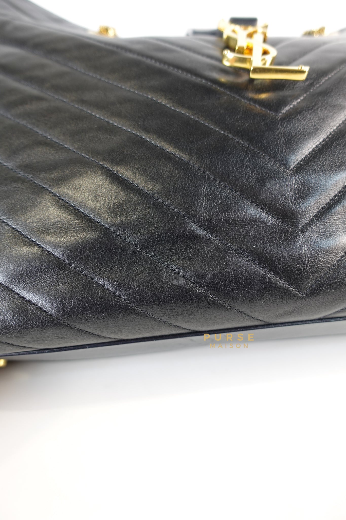 Monogram Black Chevron Quilted Leather Shopping Tote Bag | Purse Maison Luxury Bags Shop