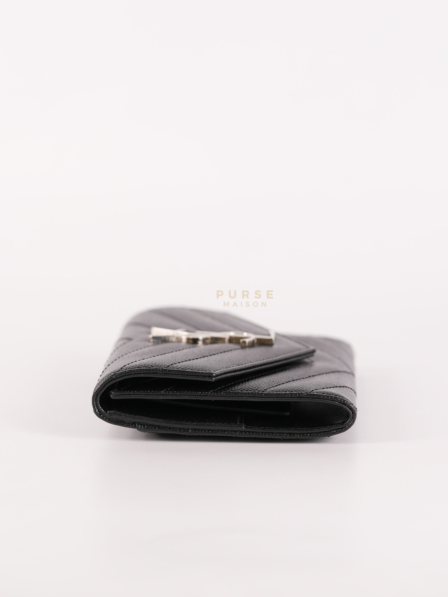 Monogram Compact Trifold Wallet in Black Grained Calfskin Leather | Purse Maison Luxury Bags Shop