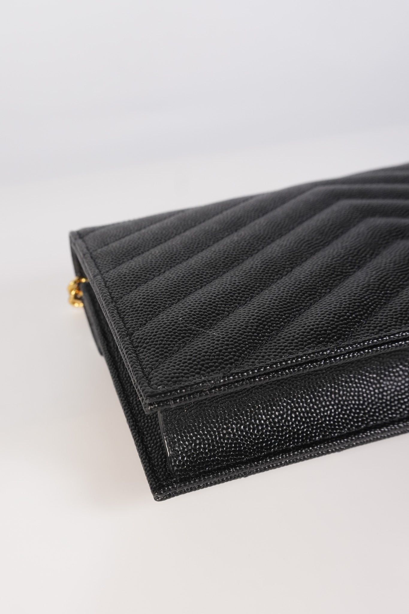 Monogram Envelope Wallet on Chain in Black Chevron Matelasse Grain De Poudre Leather & Gold Hardware | Purse Maison Luxury Bags Shop