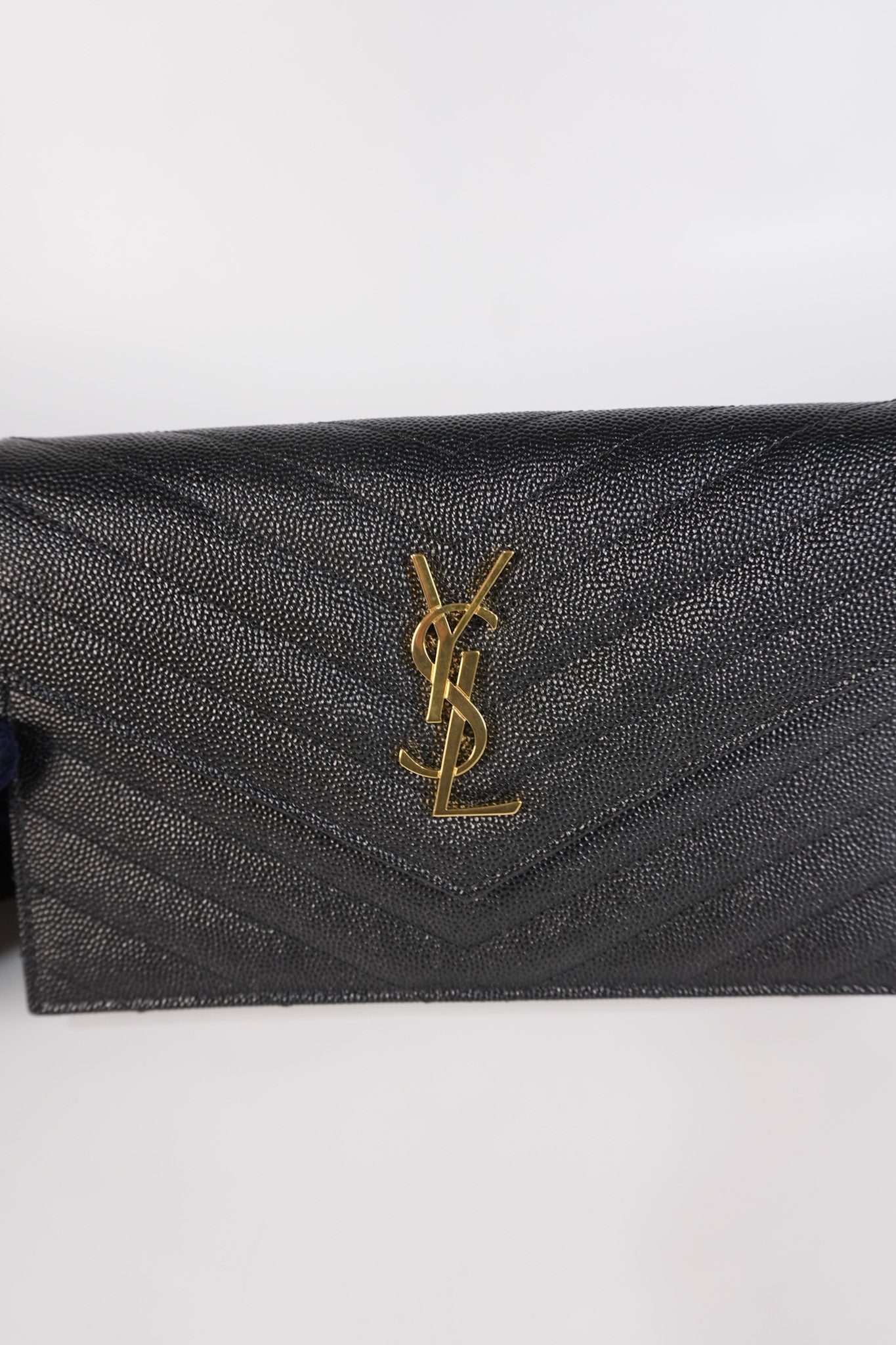 Monogram Envelope Wallet on Chain in Black Chevron Matelasse Grain De Poudre Leather & Gold Hardware | Purse Maison Luxury Bags Shop
