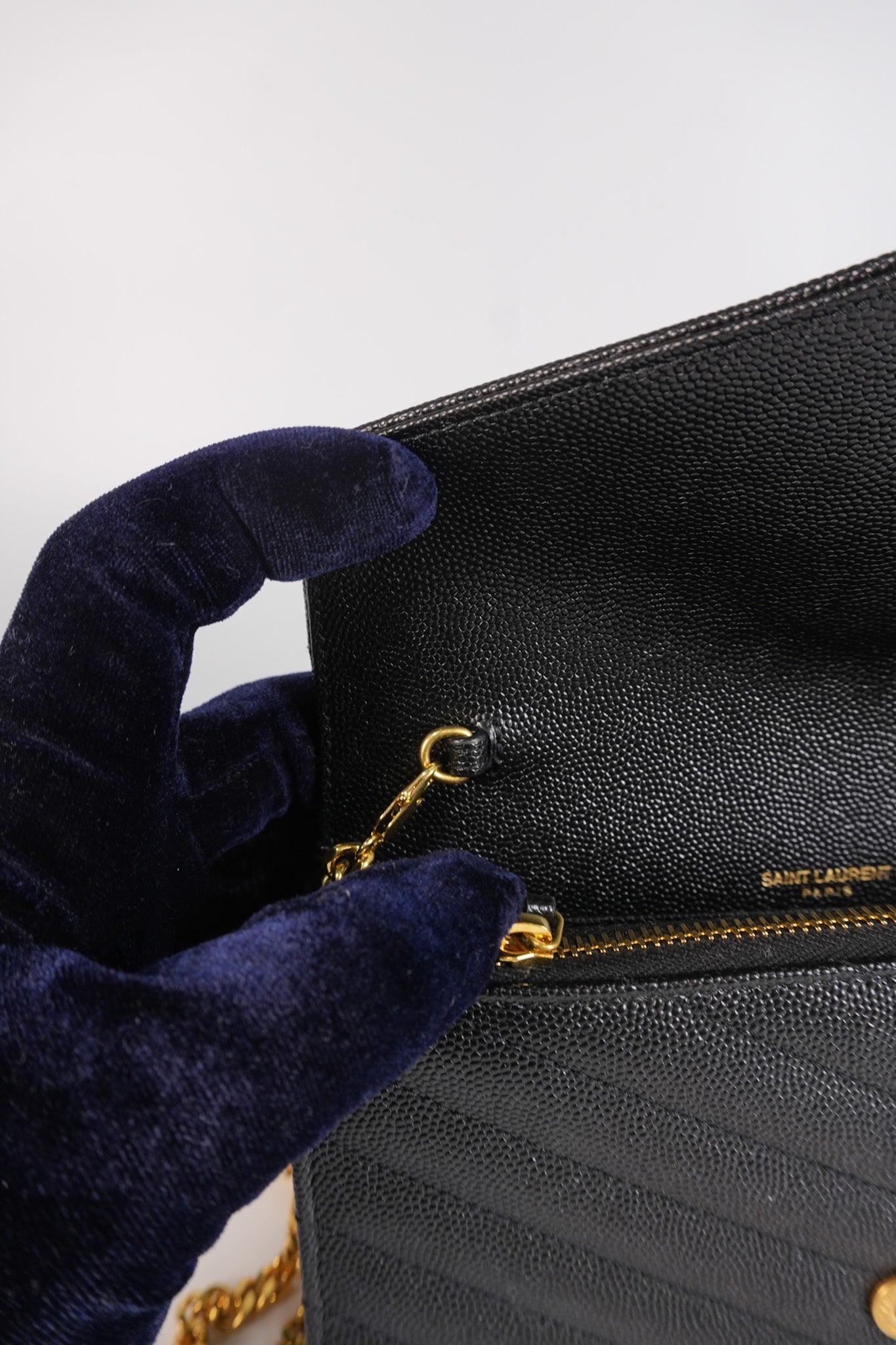 Monogram Envelope Wallet on Chain in Black Chevron Matelasse Grain De Poudre Leather & Gold Hardware | Purse Maison Luxury Bags Shop