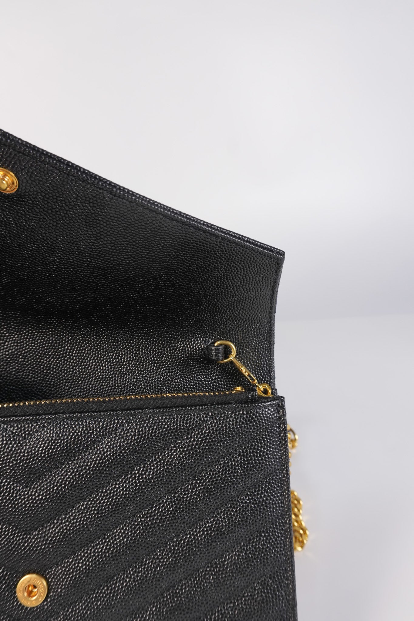 Monogram Envelope Wallet on Chain in Black Chevron Matelasse Grain De Poudre Leather & Gold Hardware | Purse Maison Luxury Bags Shop