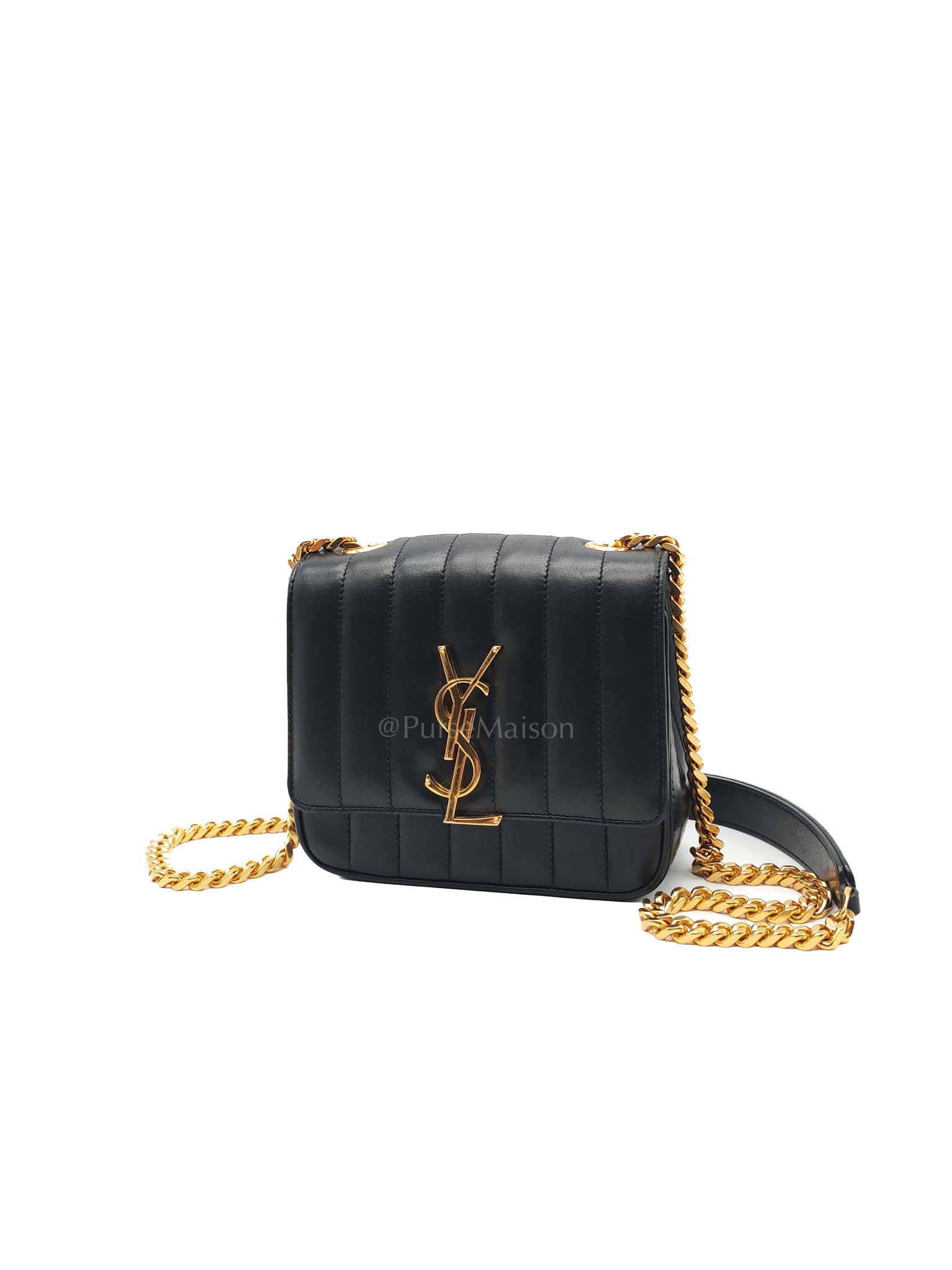 Monogram Vicky Chain Bag Small in Black Lambskin Leather & Gold Hardware | Purse Maison Luxury Bags Shop