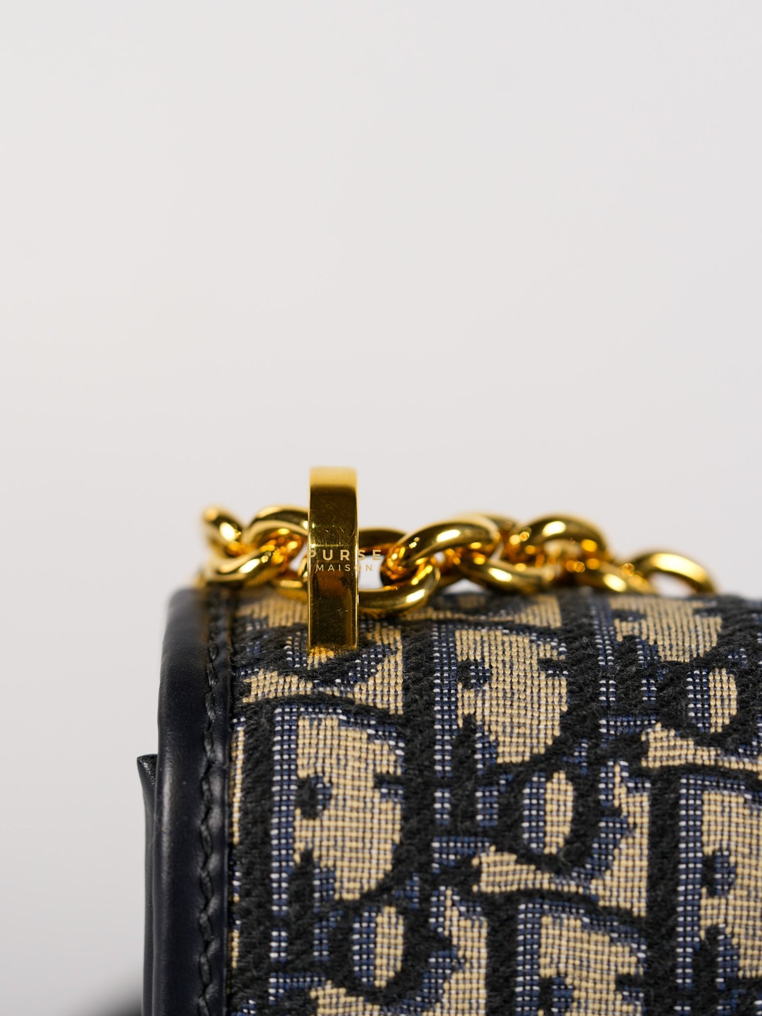 Montaigne 30 Navy Blue Oblique Embroidery Chain Bag in Gold Hardware | Purse Maison Luxury Bags Shop