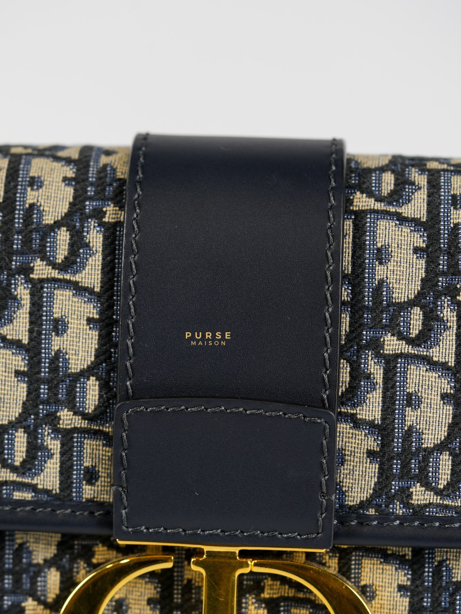 Montaigne 30 Navy Blue Oblique Embroidery Chain Bag in Gold Hardware | Purse Maison Luxury Bags Shop