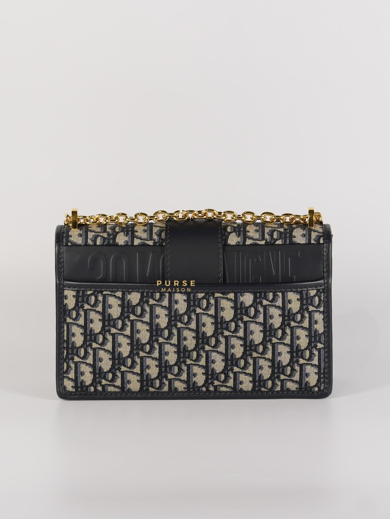 Montaigne 30 Navy Blue Oblique Embroidery Chain Bag in Gold Hardware | Purse Maison Luxury Bags Shop