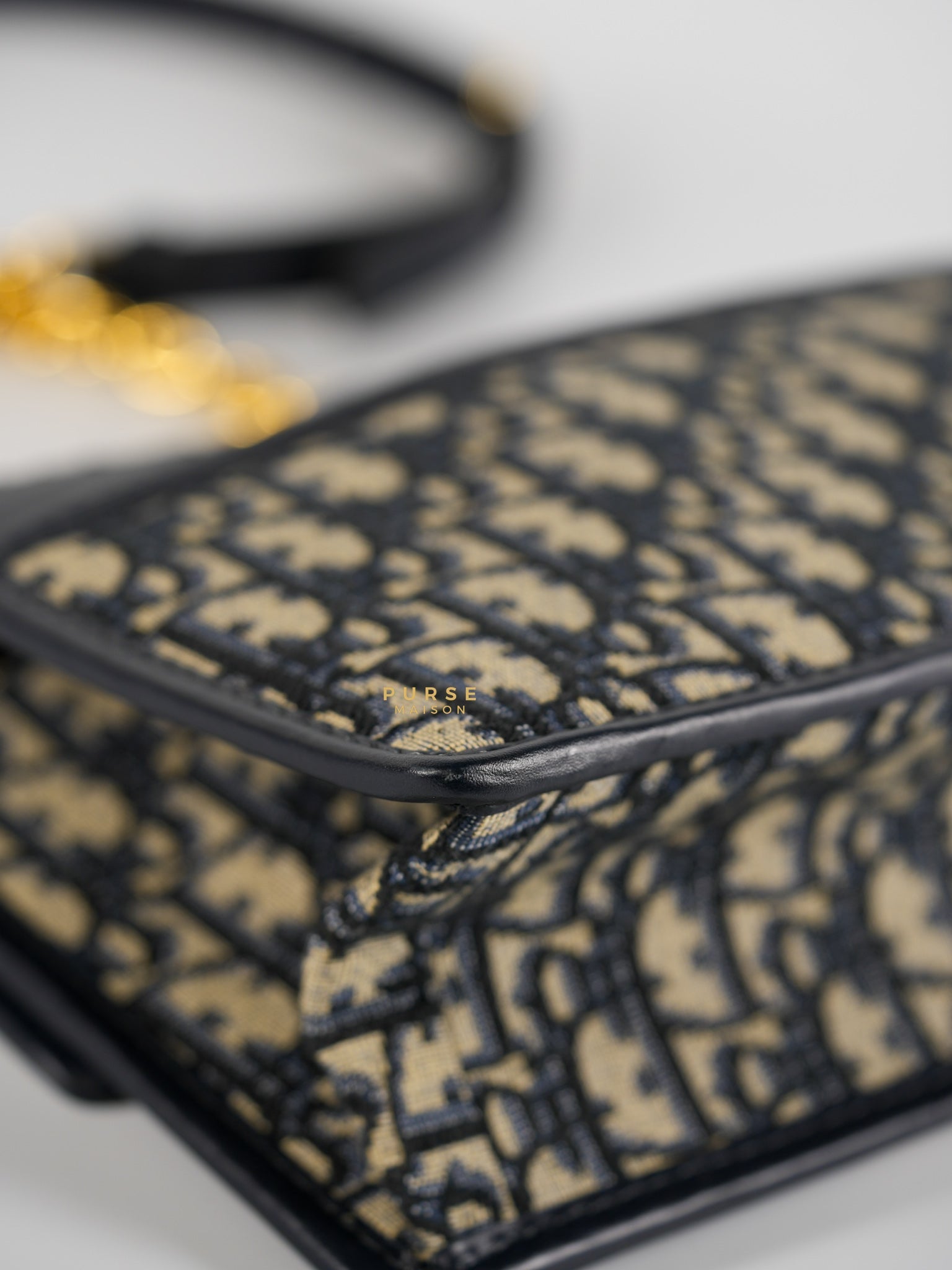 Montaigne 30 Navy Blue Oblique Embroidery Chain Bag in Gold Hardware | Purse Maison Luxury Bags Shop