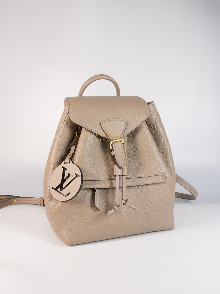 Montesouris Back Pack in Etoupe Monogram Empreinte Canvas & Gold Hardware Microchip | Purse Maison Luxury Bags Shop
