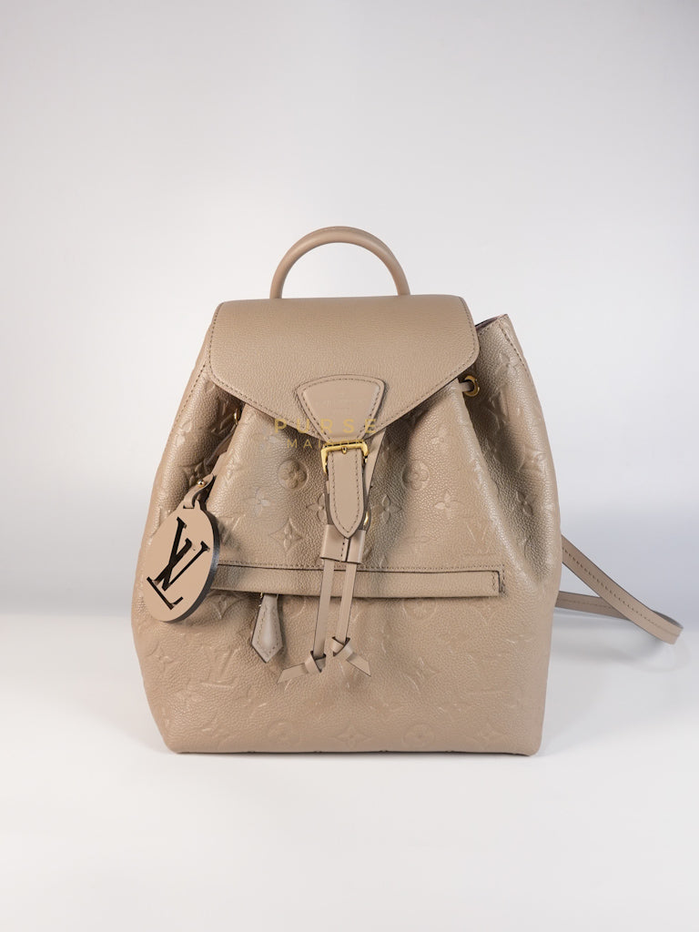 Montesouris Back Pack in Etoupe Monogram Empreinte Canvas & Gold Hardware Microchip | Purse Maison Luxury Bags Shop