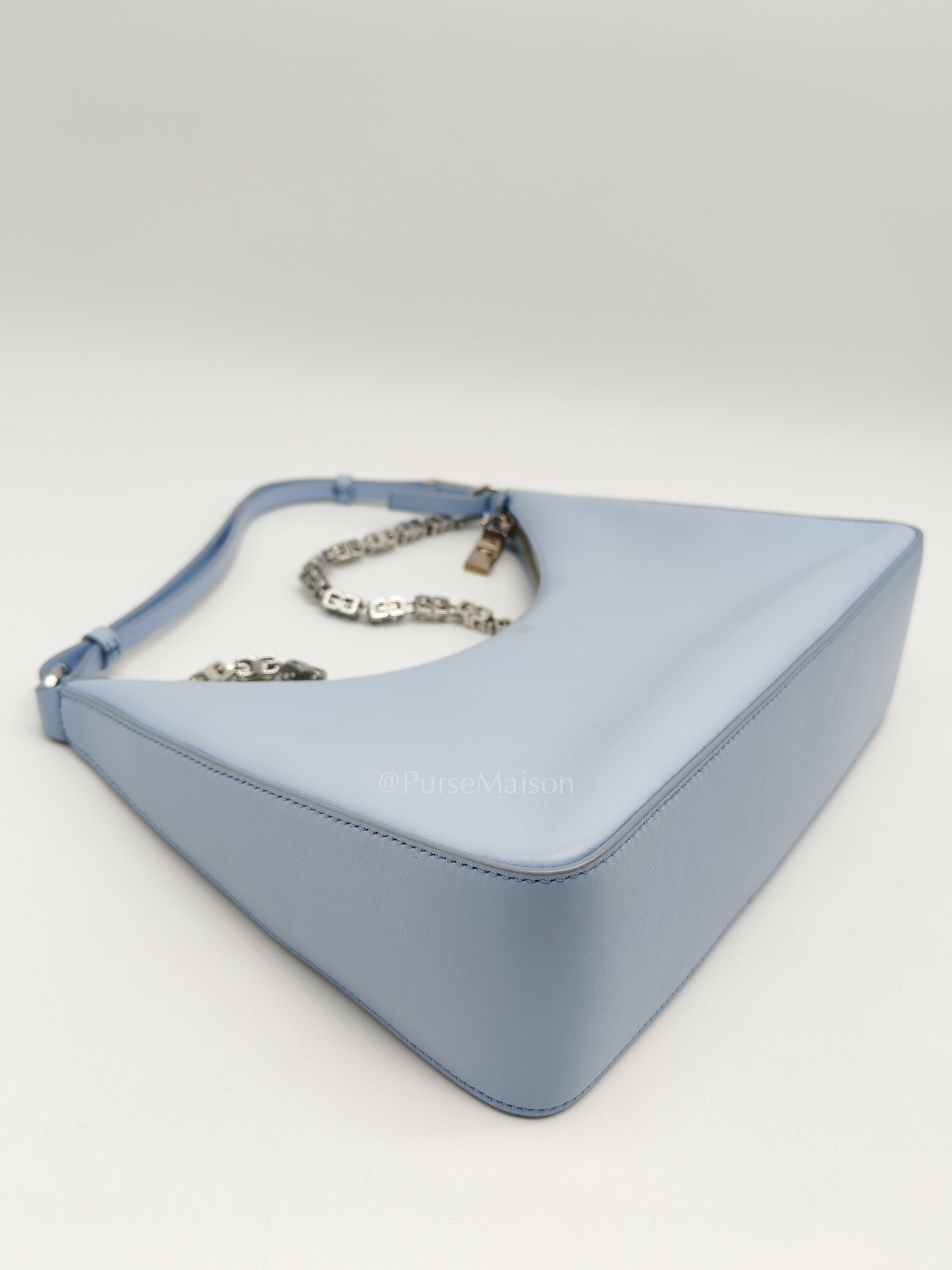 Moon Cut Out Shoulder Bag Small in Baby Blue Smooth Calfskin Leather & Silver Hardware | Purse Maison Luxury Bags Shop