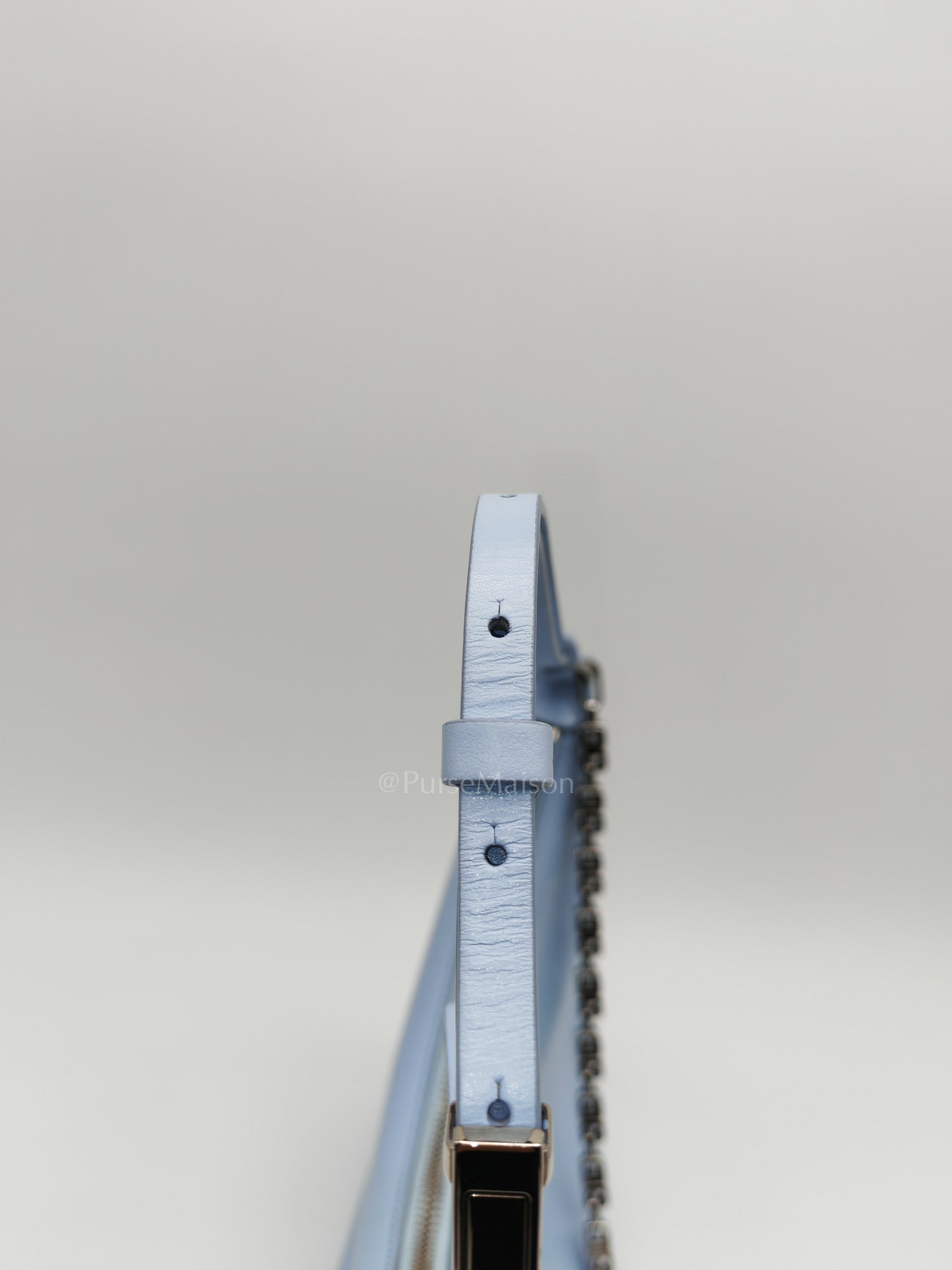 Moon Cut Out Shoulder Bag Small in Baby Blue Smooth Calfskin Leather & Silver Hardware | Purse Maison Luxury Bags Shop