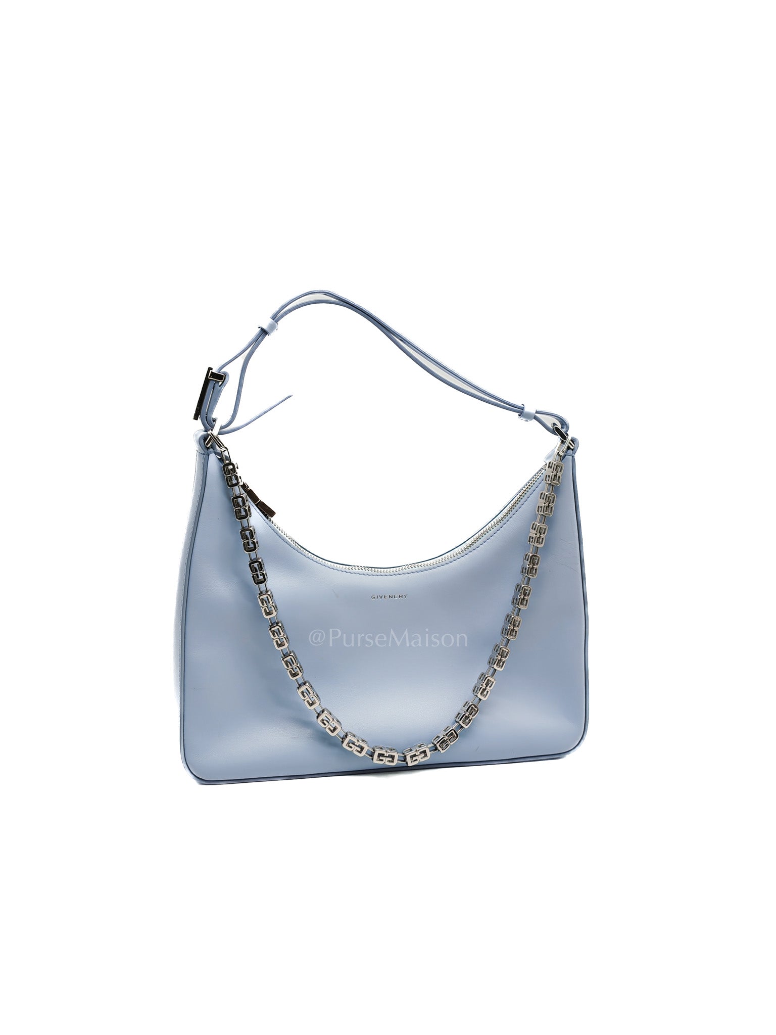 Moon Cut Out Shoulder Bag Small in Baby Blue Smooth Calfskin Leather & Silver Hardware | Purse Maison Luxury Bags Shop