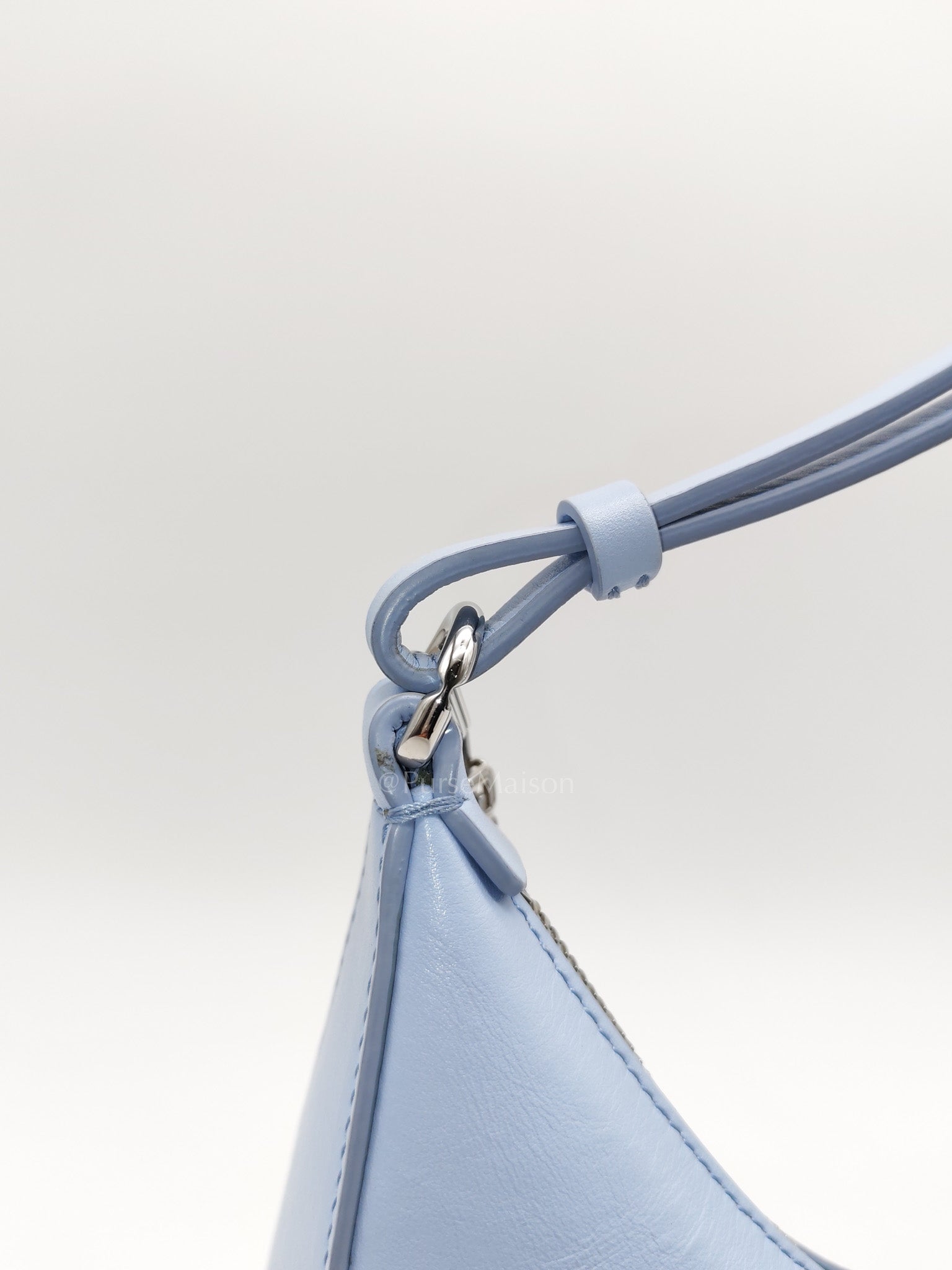 Moon Cut Out Shoulder Bag Small in Baby Blue Smooth Calfskin Leather & Silver Hardware | Purse Maison Luxury Bags Shop
