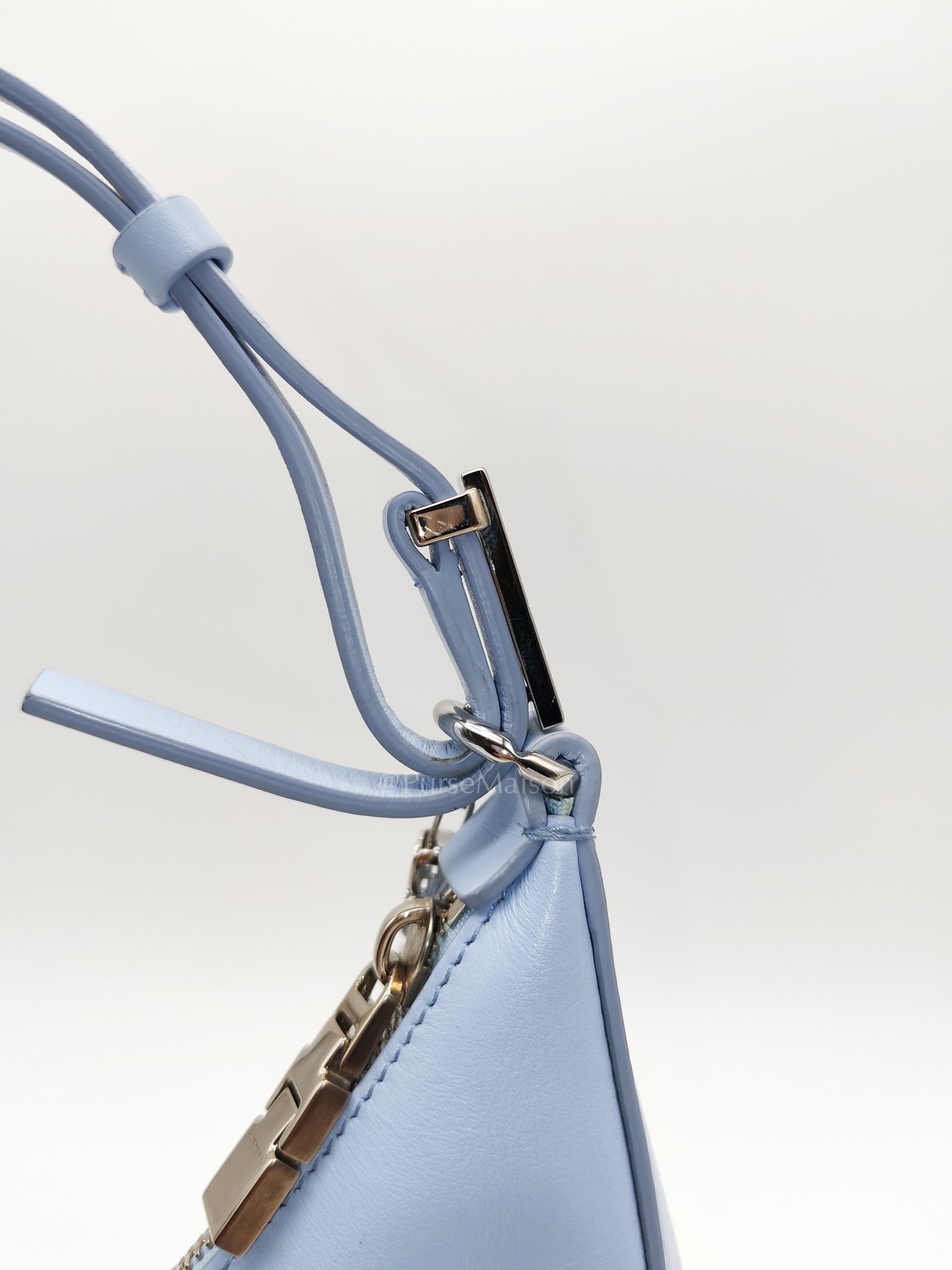 Moon Cut Out Shoulder Bag Small in Baby Blue Smooth Calfskin Leather & Silver Hardware | Purse Maison Luxury Bags Shop