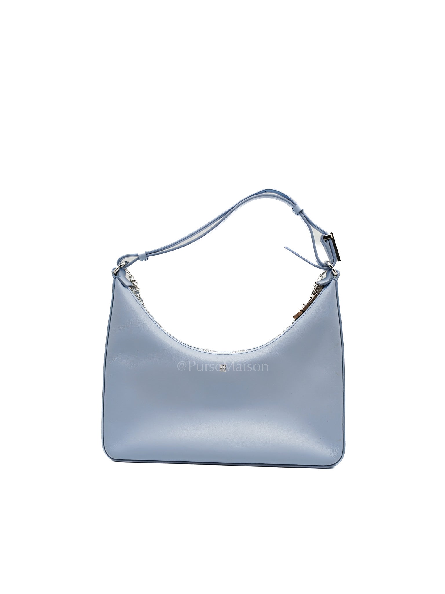 Moon Cut Out Shoulder Bag Small in Baby Blue Smooth Calfskin Leather & Silver Hardware | Purse Maison Luxury Bags Shop