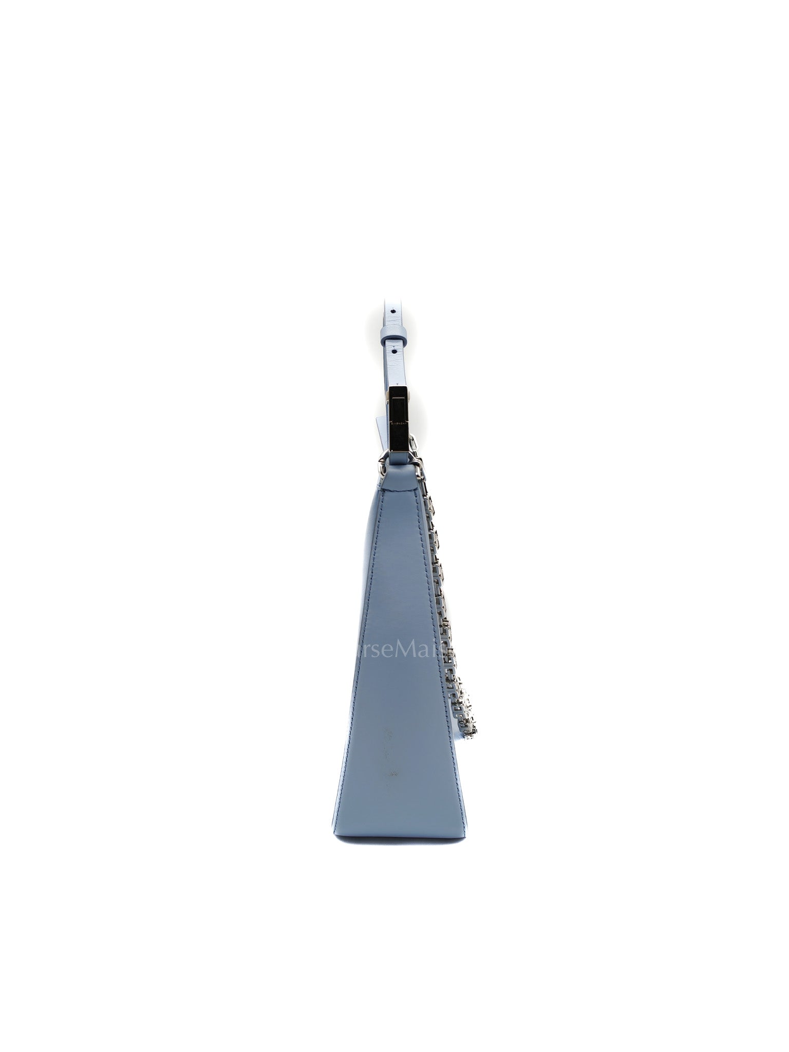 Moon Cut Out Shoulder Bag Small in Baby Blue Smooth Calfskin Leather & Silver Hardware | Purse Maison Luxury Bags Shop