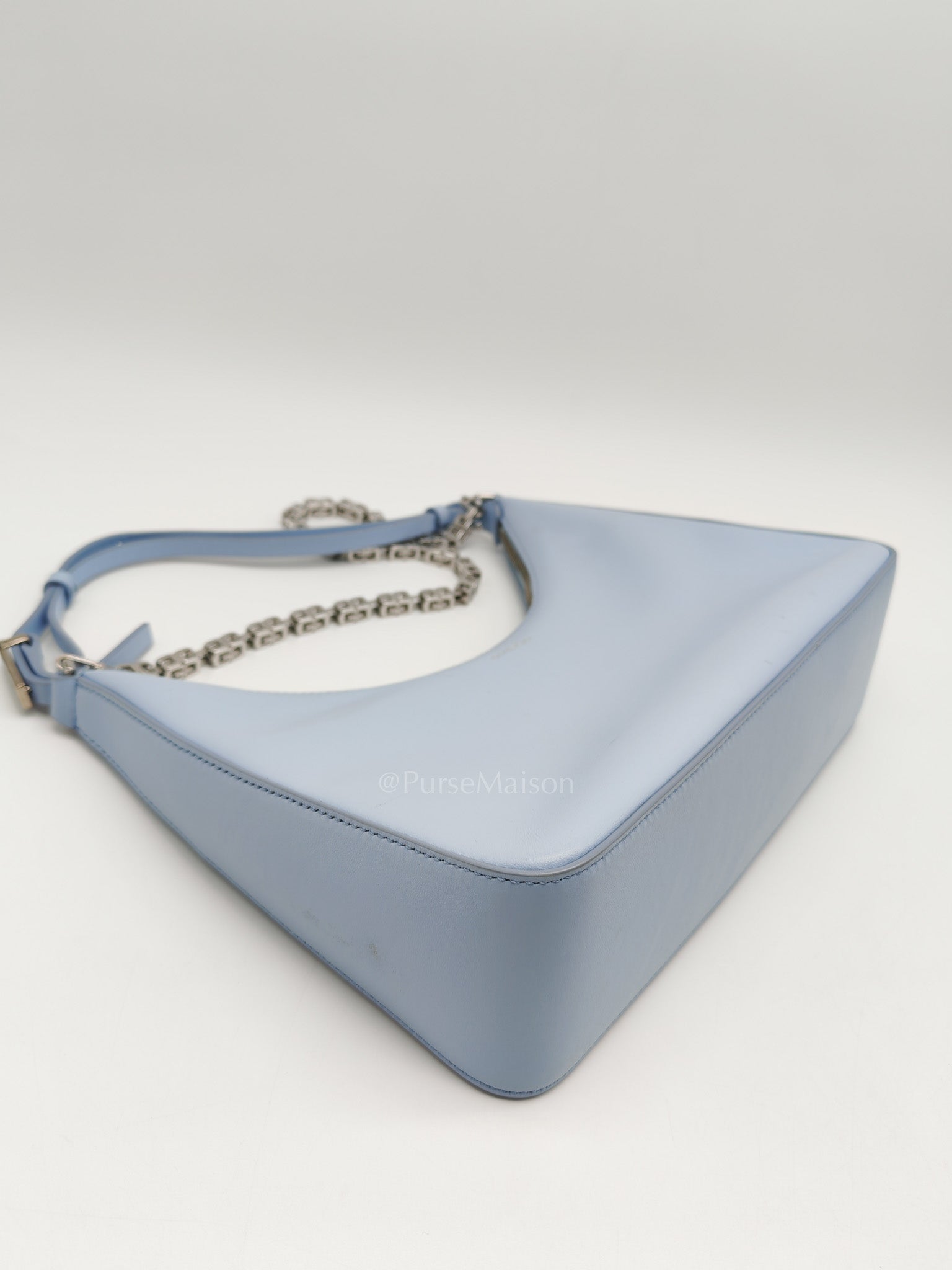 Moon Cut Out Shoulder Bag Small in Baby Blue Smooth Calfskin Leather & Silver Hardware | Purse Maison Luxury Bags Shop