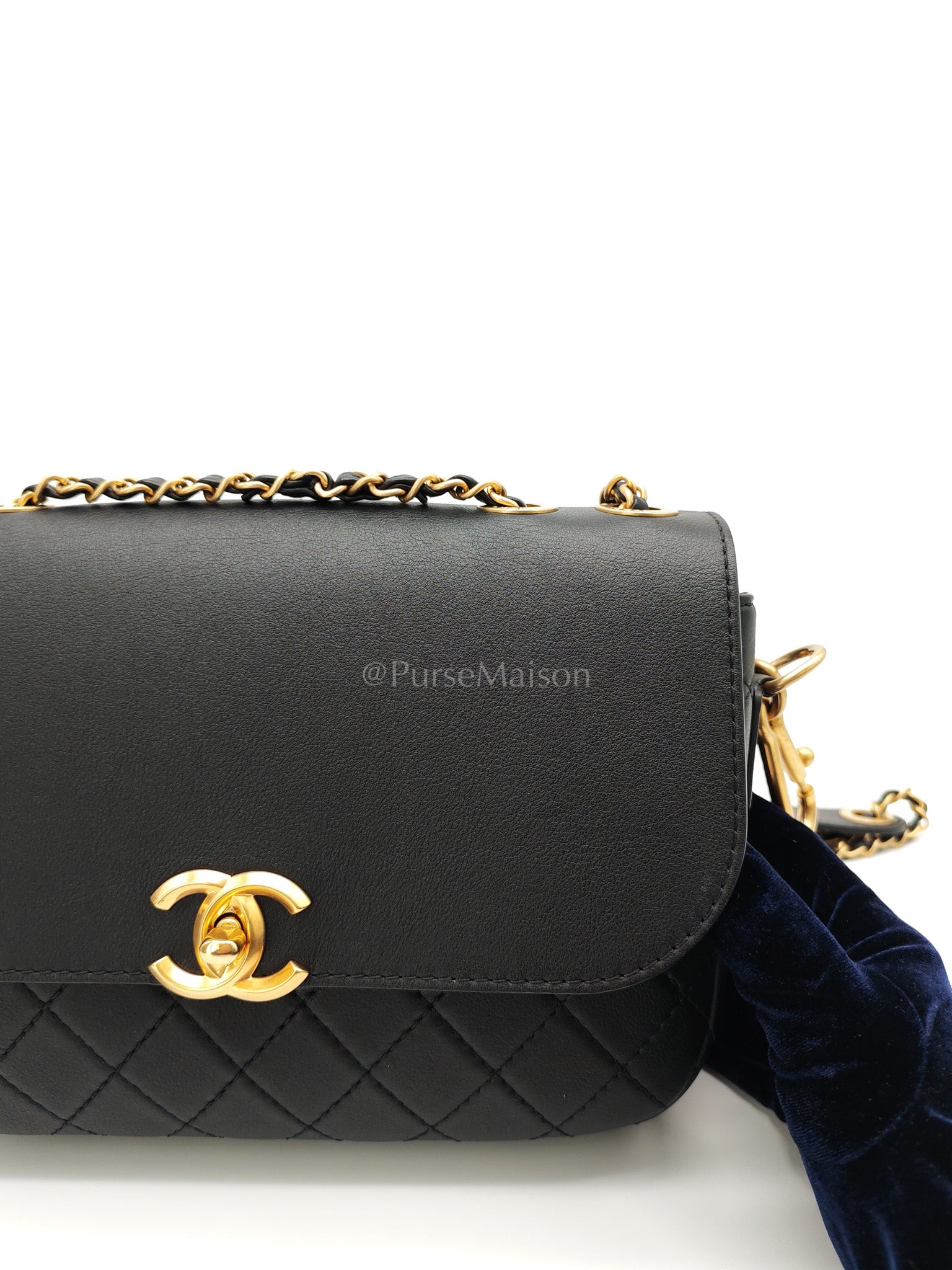 Multi-Pouching Flap Bag with Coin Purse in Black Calfskin Leather and Aged Gold Hardware Series 28 | Purse Maison Luxury Bags Shop