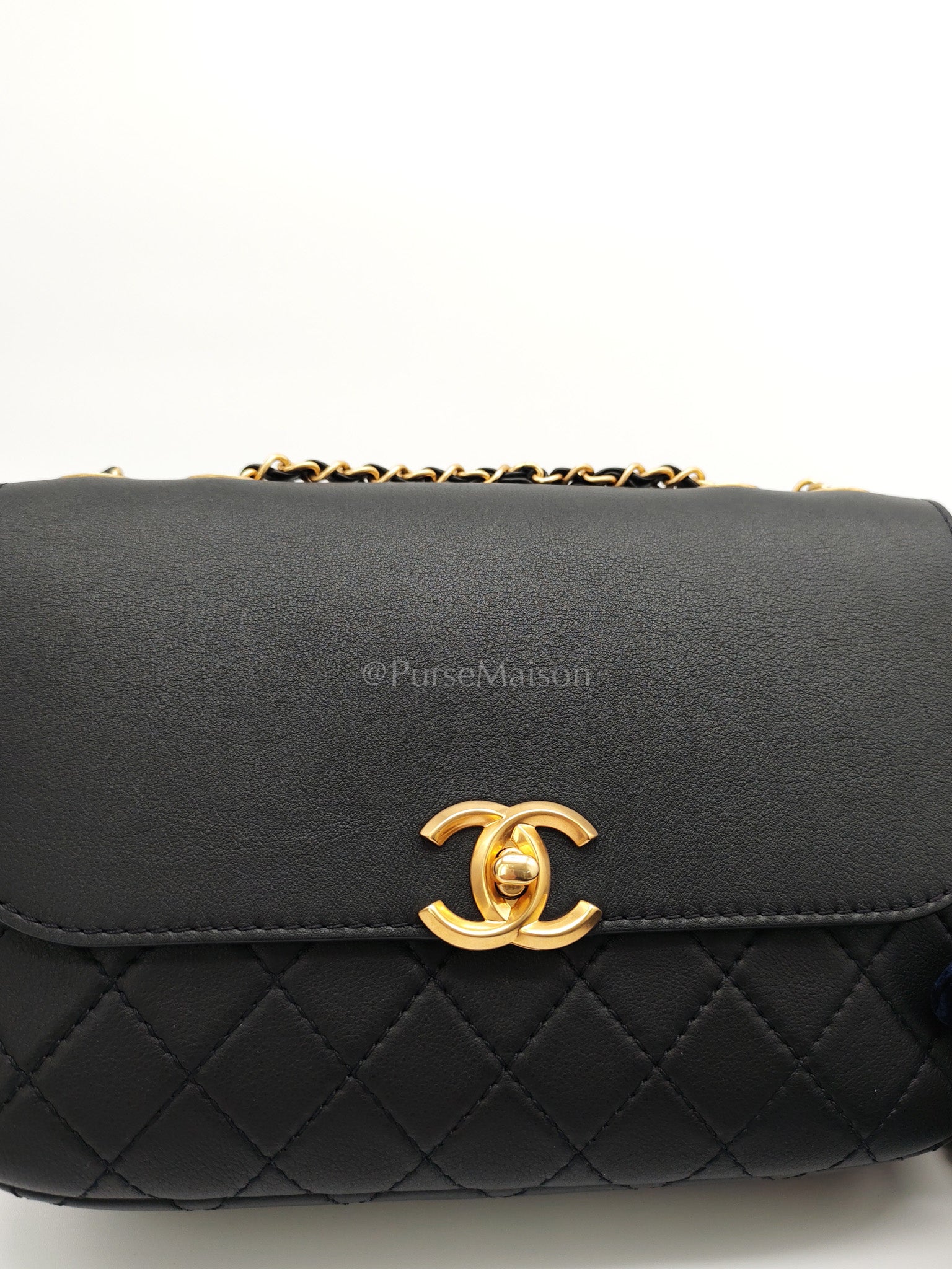 Multi-Pouching Flap Bag with Coin Purse in Black Calfskin Leather and Aged Gold Hardware Series 28 | Purse Maison Luxury Bags Shop