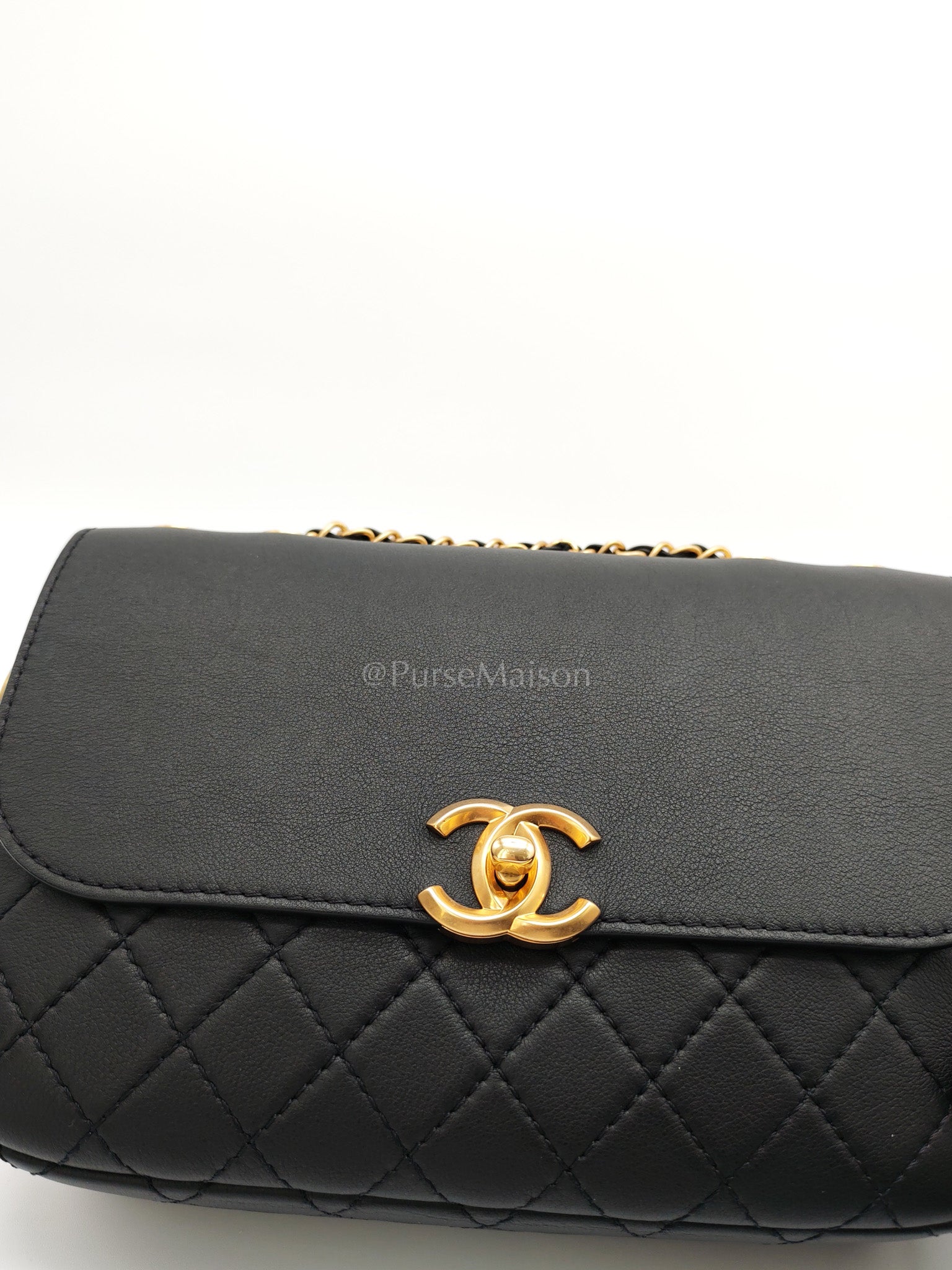 Multi-Pouching Flap Bag with Coin Purse in Black Calfskin Leather and Aged Gold Hardware Series 28 | Purse Maison Luxury Bags Shop