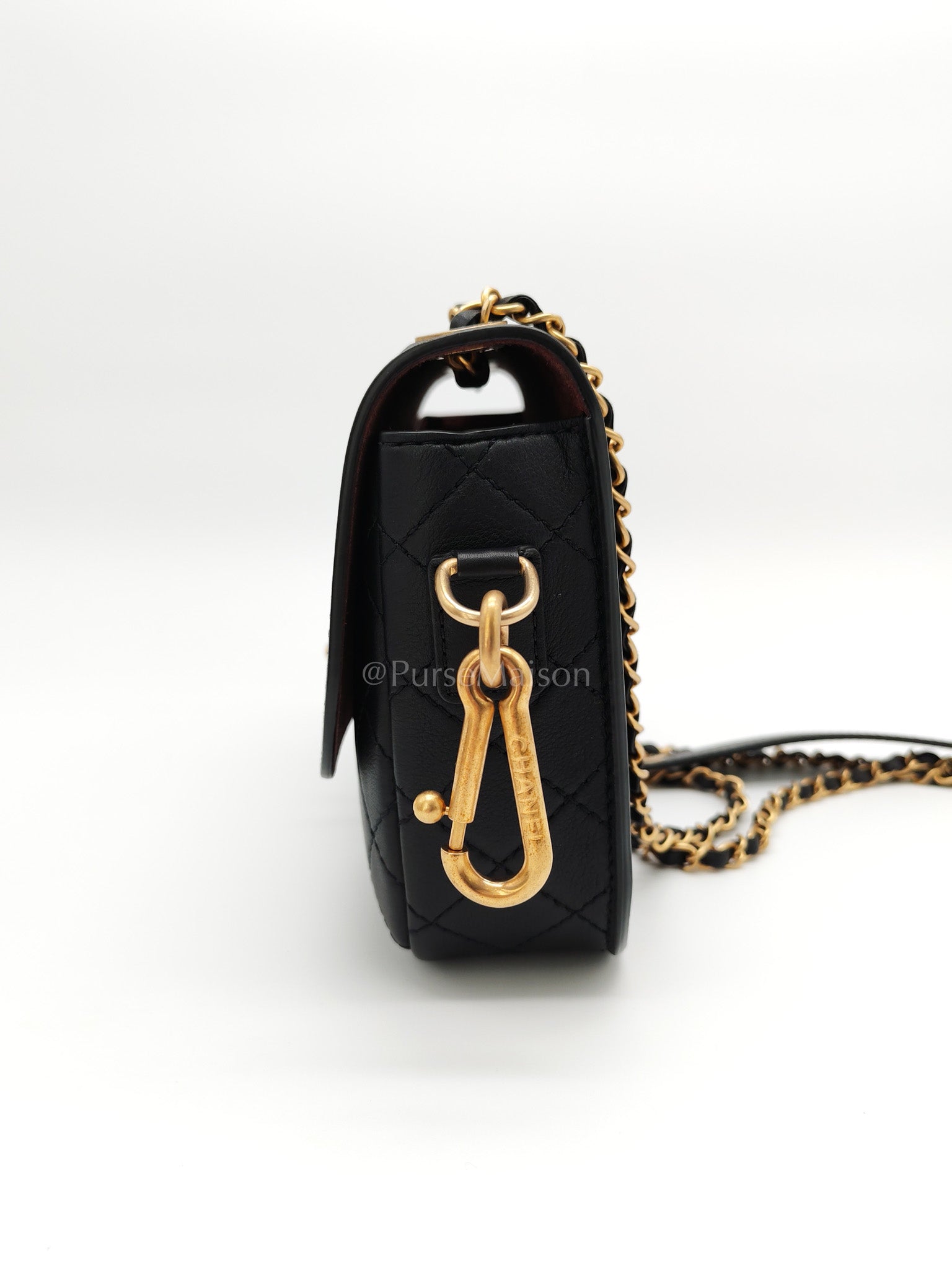 Multi-Pouching Flap Bag with Coin Purse in Black Calfskin Leather and Aged Gold Hardware Series 28 | Purse Maison Luxury Bags Shop