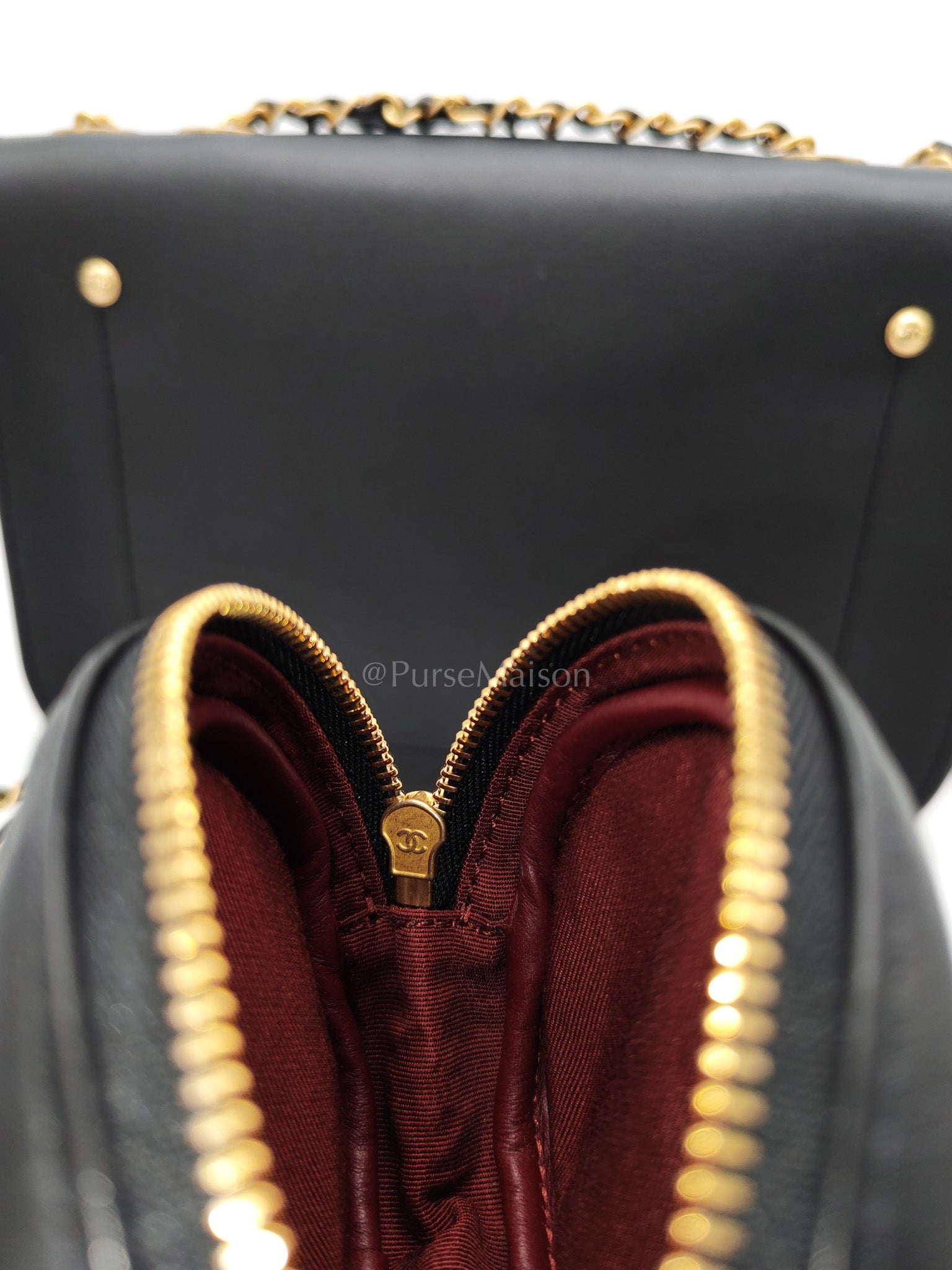 Multi-Pouching Flap Bag with Coin Purse in Black Calfskin Leather and Aged Gold Hardware Series 28 | Purse Maison Luxury Bags Shop