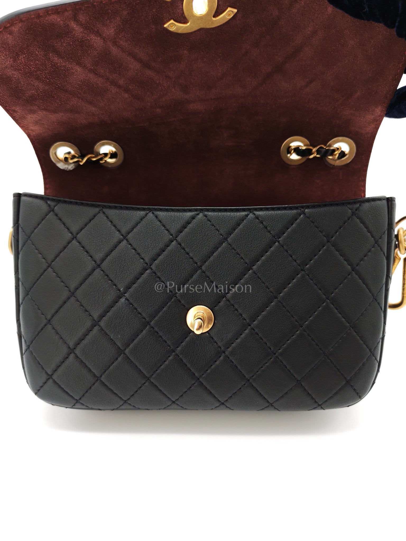 Multi-Pouching Flap Bag with Coin Purse in Black Calfskin Leather and Aged Gold Hardware Series 28 | Purse Maison Luxury Bags Shop