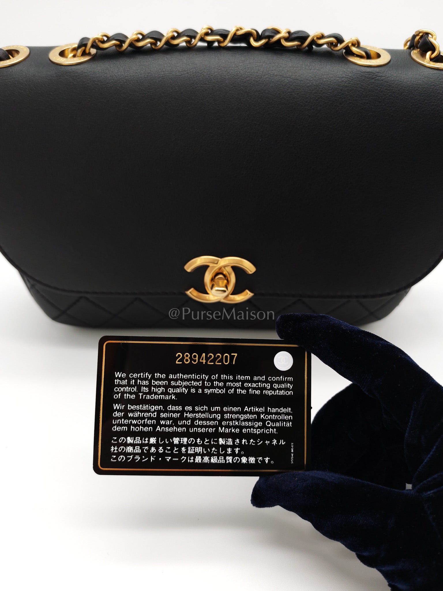 Multi-Pouching Flap Bag with Coin Purse in Black Calfskin Leather and Aged Gold Hardware Series 28 | Purse Maison Luxury Bags Shop