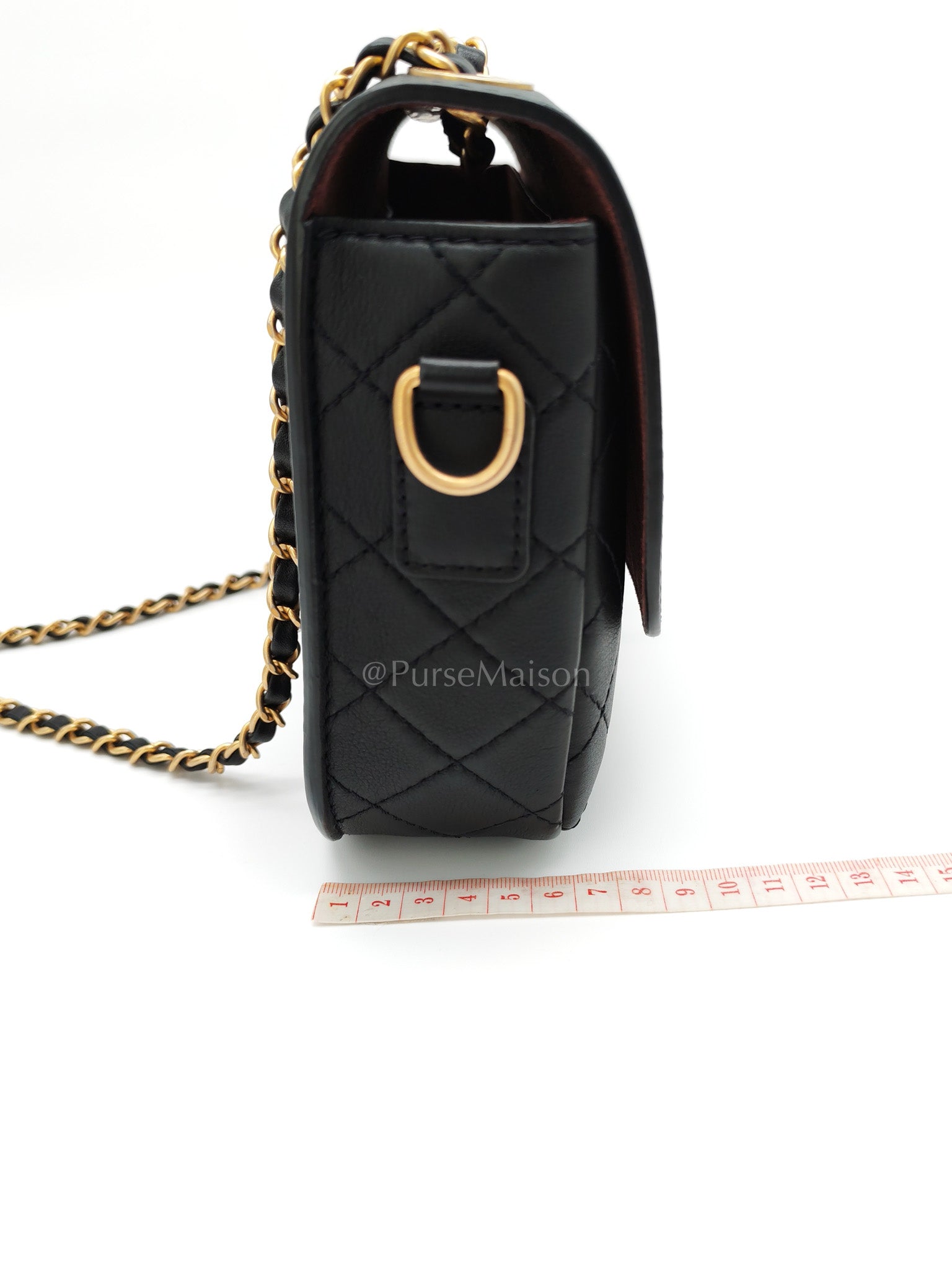 Multi-Pouching Flap Bag with Coin Purse in Black Calfskin Leather and Aged Gold Hardware Series 28 | Purse Maison Luxury Bags Shop