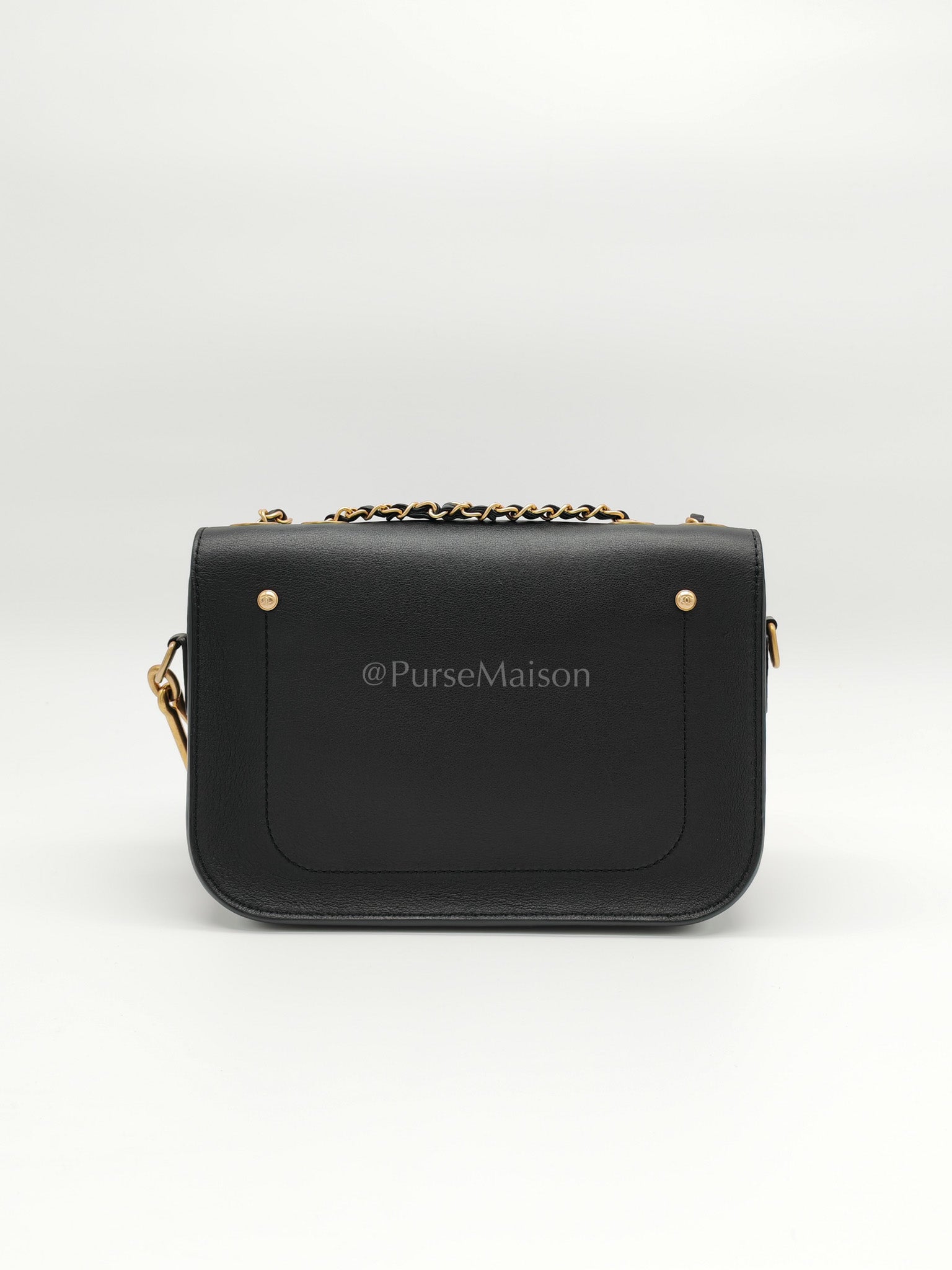 Multi-Pouching Flap Bag with Coin Purse in Black Calfskin Leather and Aged Gold Hardware Series 28 | Purse Maison Luxury Bags Shop