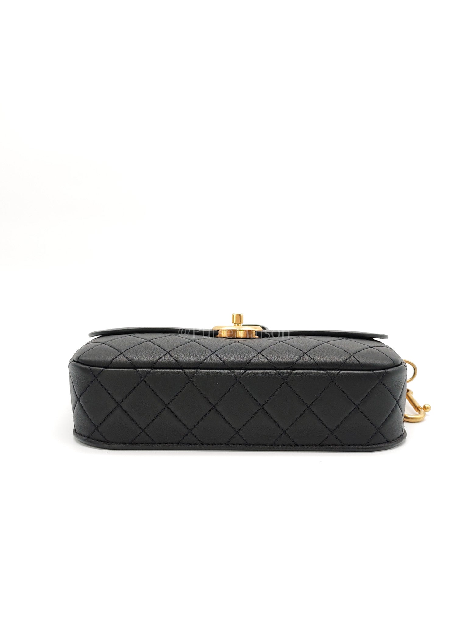 Multi-Pouching Flap Bag with Coin Purse in Black Calfskin Leather and Aged Gold Hardware Series 28 | Purse Maison Luxury Bags Shop
