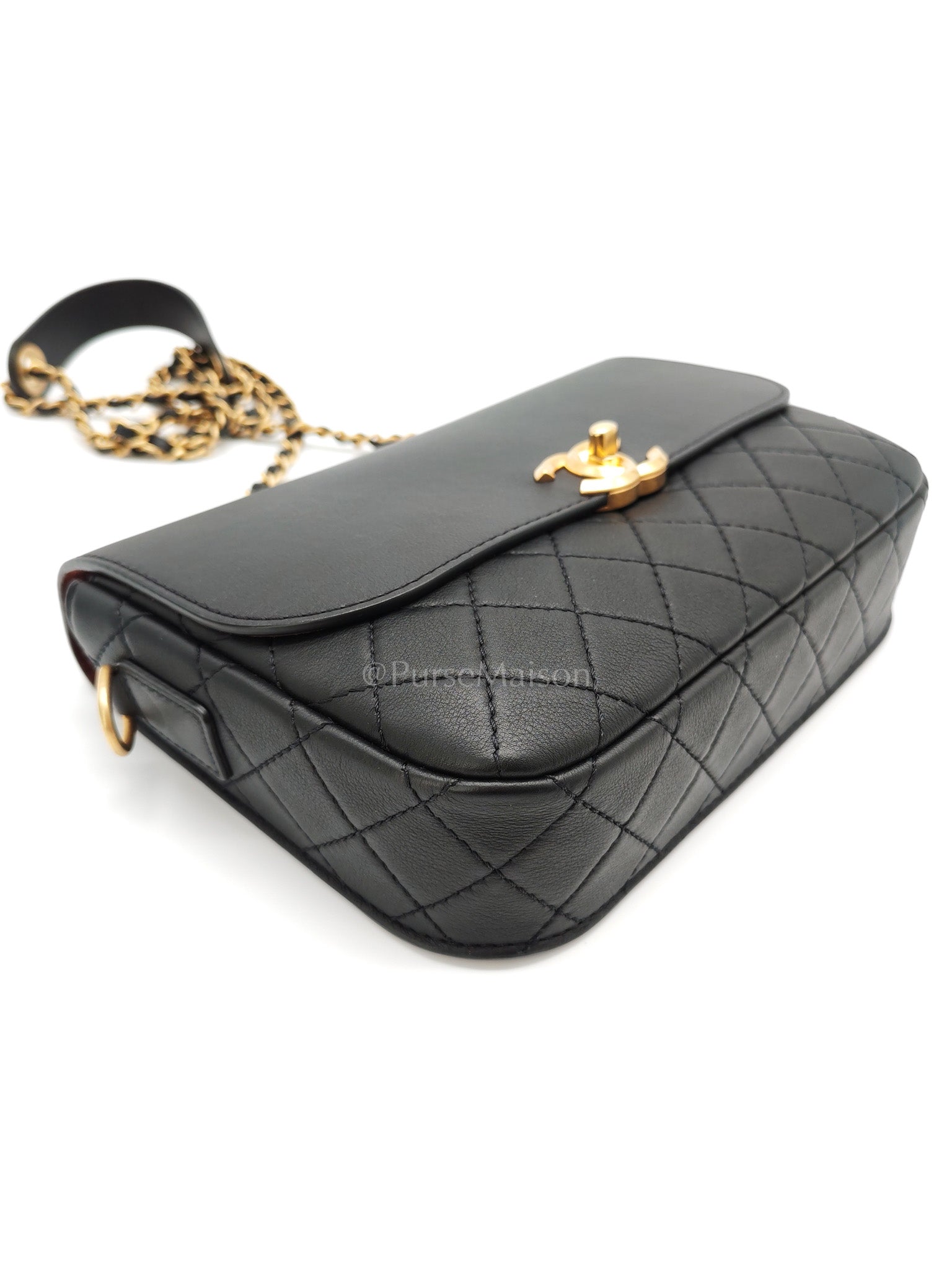 Multi-Pouching Flap Bag with Coin Purse in Black Calfskin Leather and Aged Gold Hardware Series 28 | Purse Maison Luxury Bags Shop