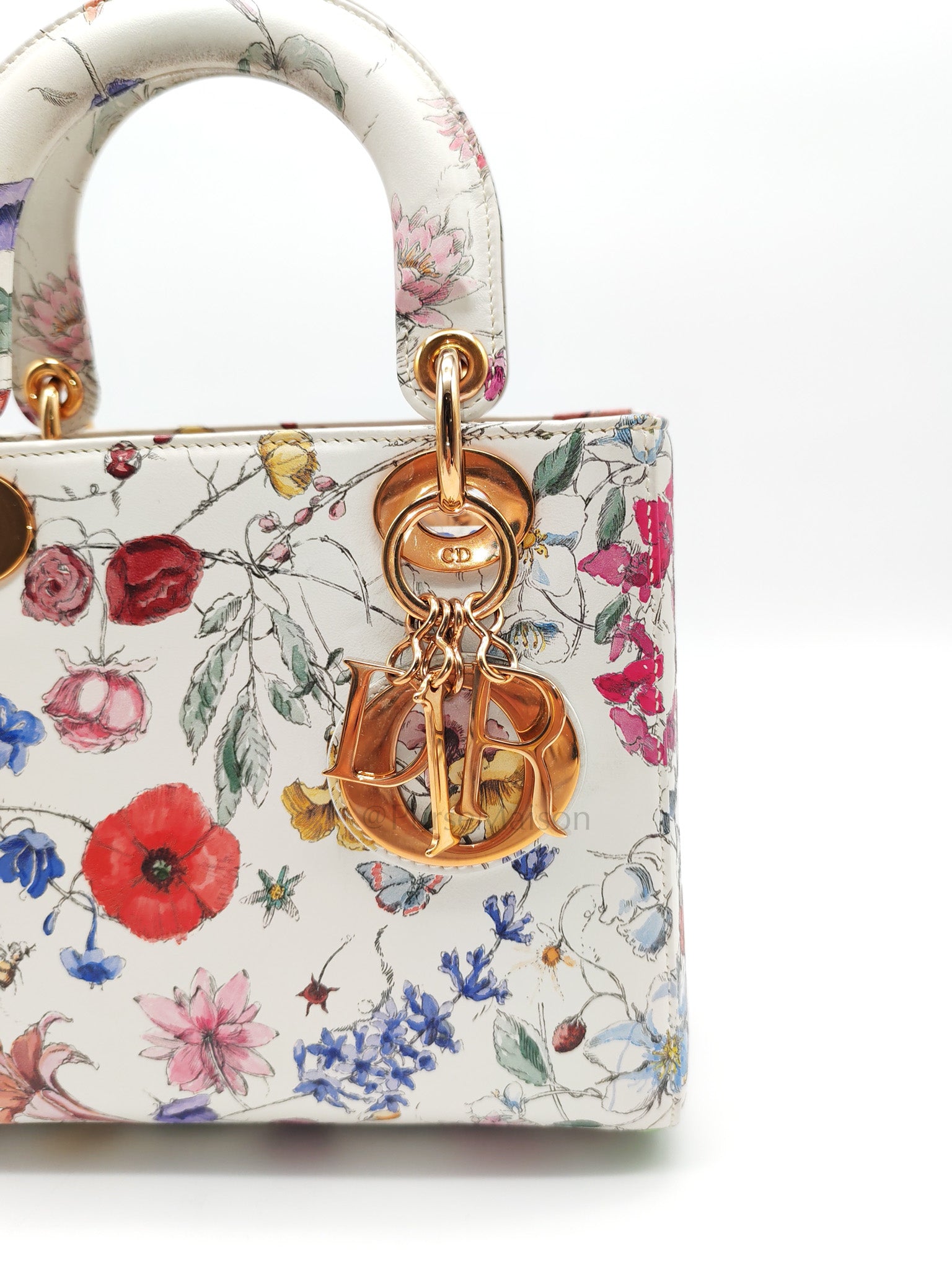 My ABCDior Lady Dior Small in White Florigelio Multicolor Calfskin Printed Rose Gold Hardware | Purse Maison Luxury Bags Shop
